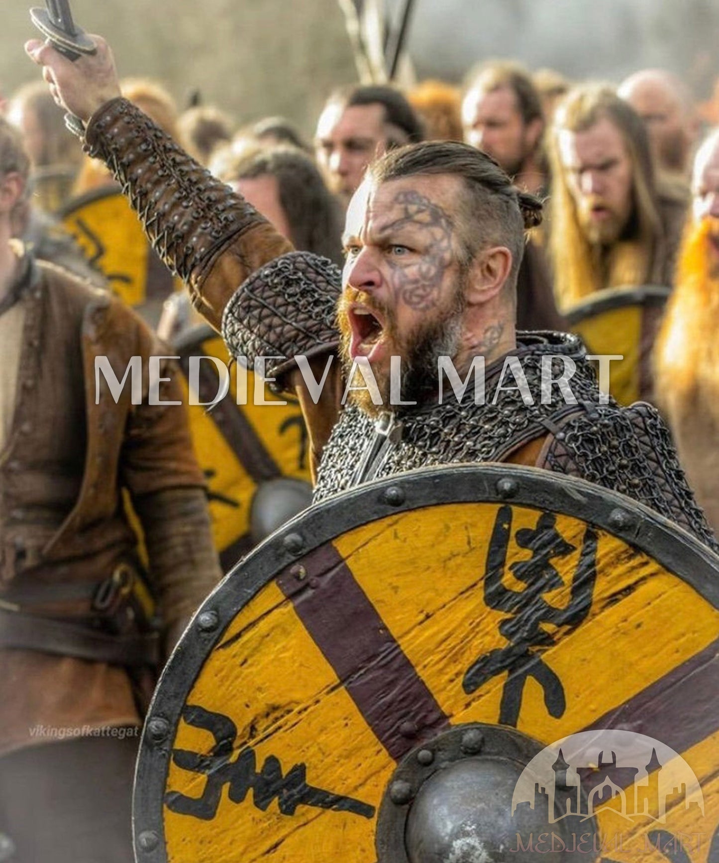 MEDIEVALMART FR Bouclier Viking Iconique Valhalla Noir/Gris – Ivar le Désossé avec Pointes en Fer | Cadeau pour Papa