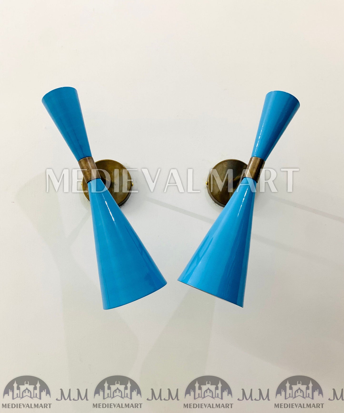 MEDIEVALMART FR Applique Murale À Double Cône En Laiton Marron, Lampe De Coiffeuse Fabriquée À La Main