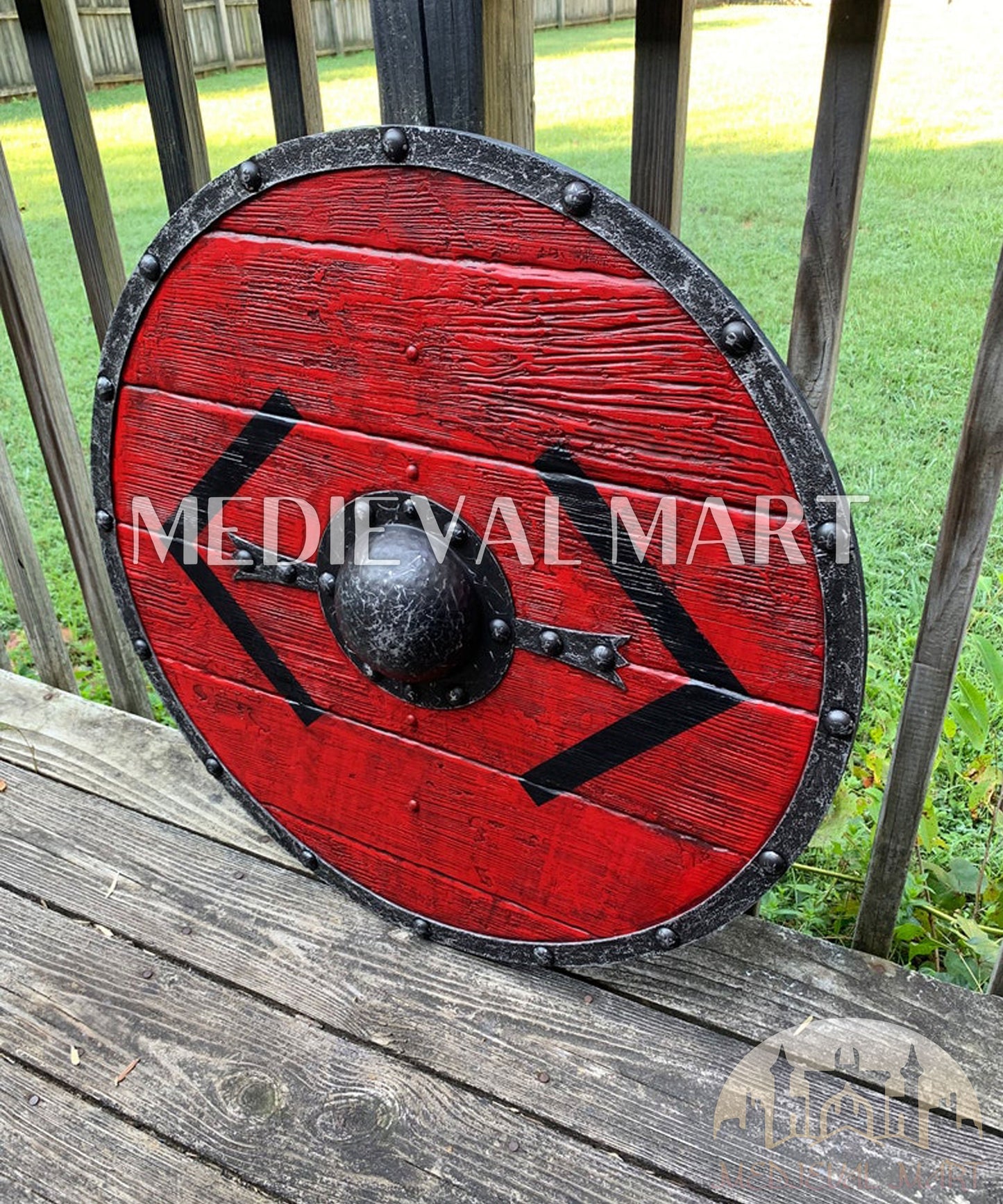 MEDIEVALMART FR Bouclier Viking Iconique Jarl Borg à Pointes en Fer – Bouclier Viking Battleworn | Cadeau pour Papa