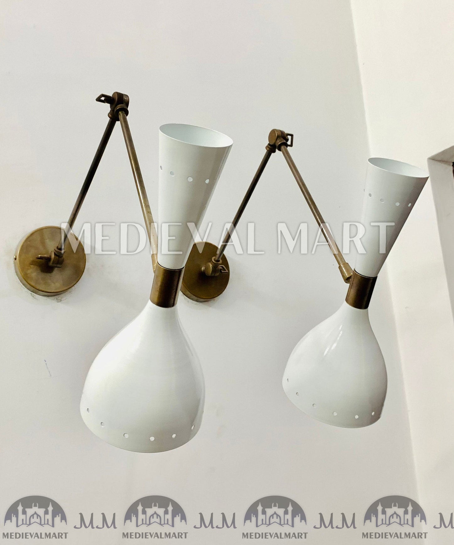 MEDIEVALMART FR Applique Murale À Double Cône En Laiton Marron, Lampe De Coiffeuse Fabriquée À La Main