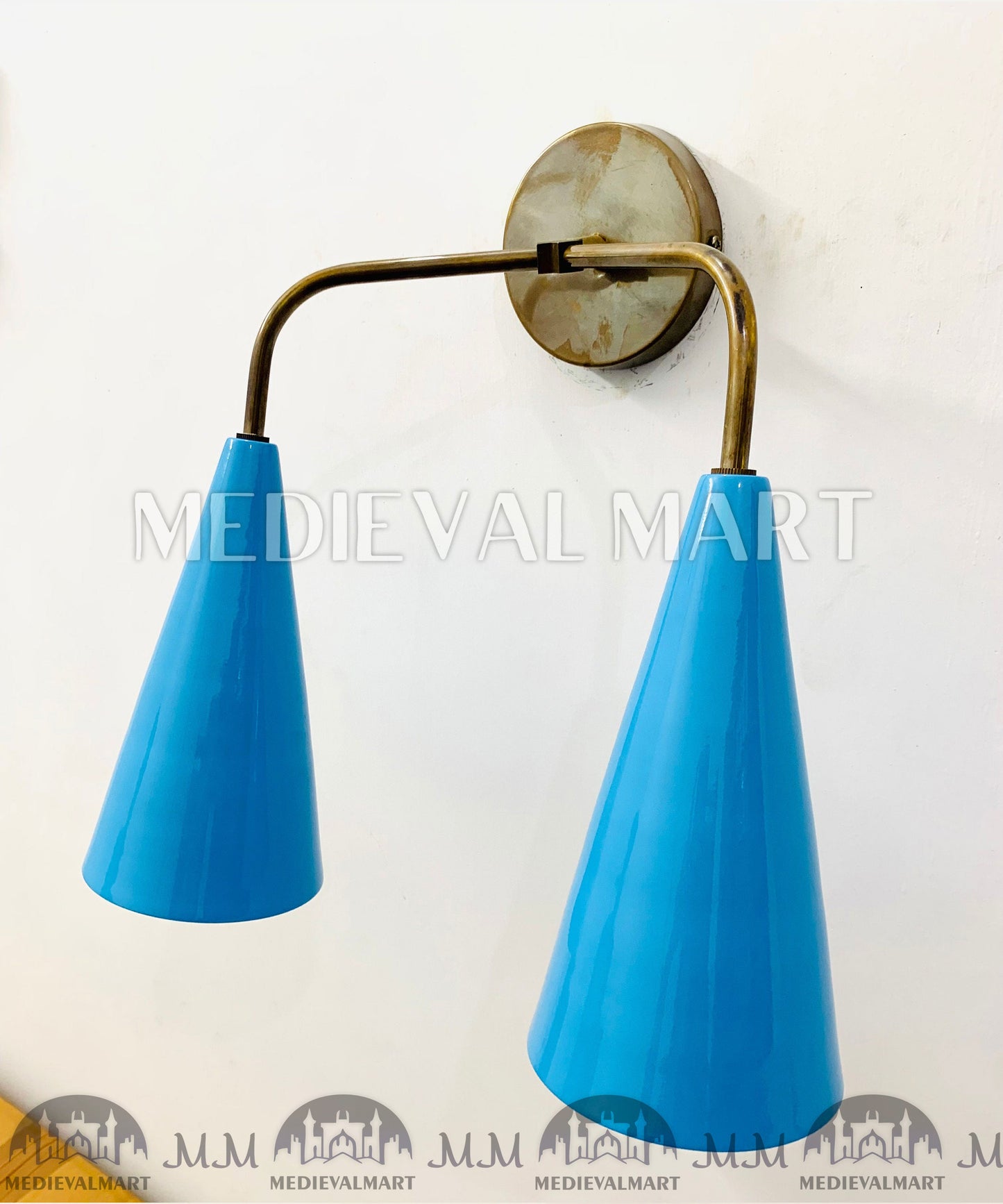MEDIEVALMART FR Applique Murale À Double Cône En Laiton Marron, Lampe De Coiffeuse Fabriquée À La Main