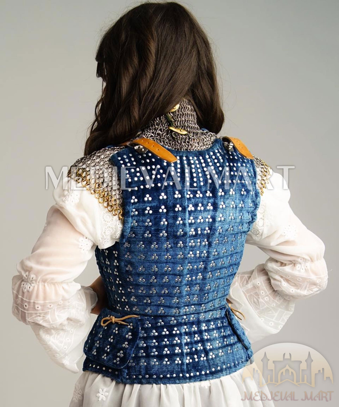 MEDIEVALMART  Brigandine Renaissance Espagnole PREMIUM Bleue – Édition Spéciale Femme – Idéale pour Adolescentes