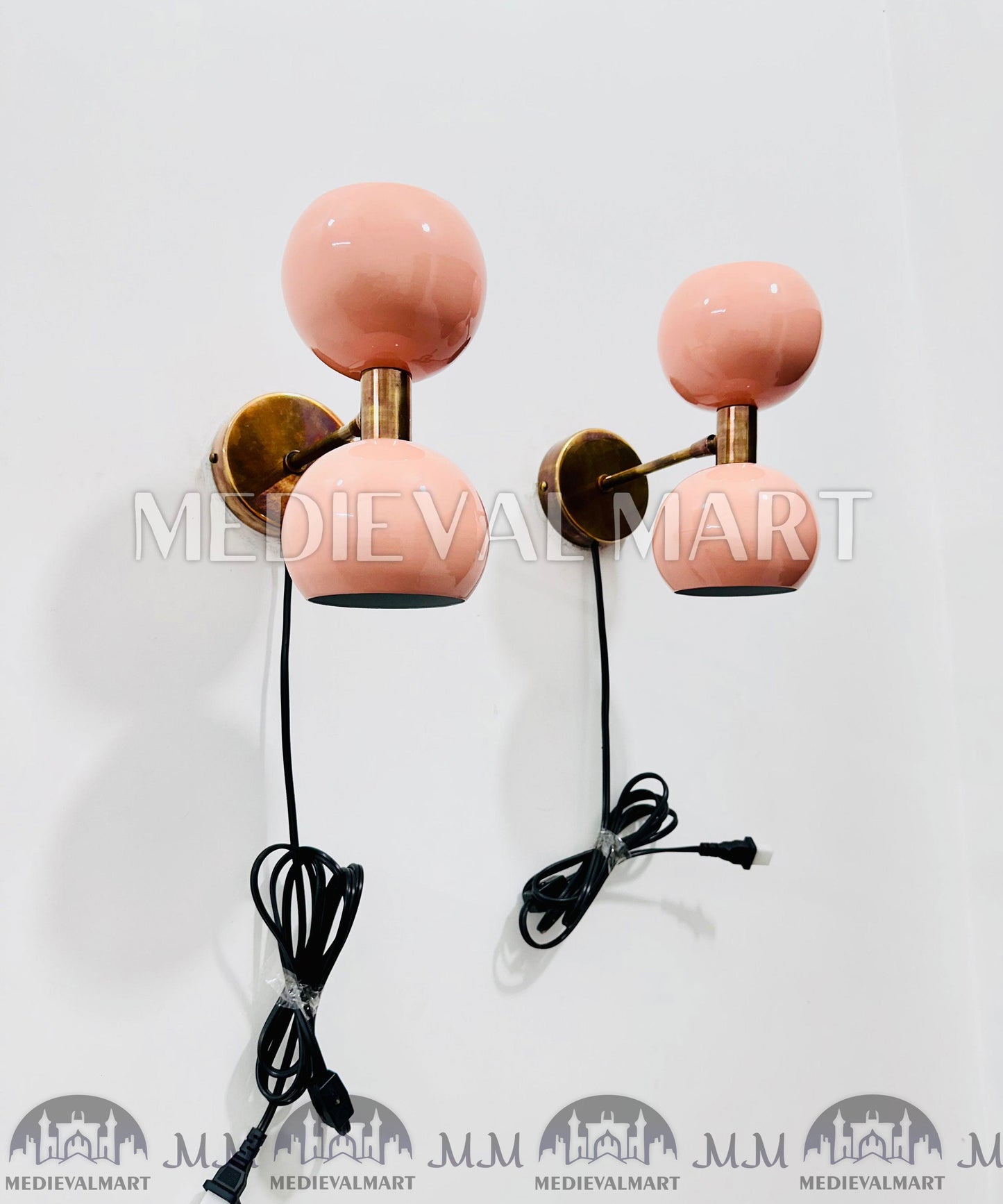 MEDIEVALMART FR Applique Murale À Double Cône En Laiton Marron, Lampe De Coiffeuse Fabriquée À La Main