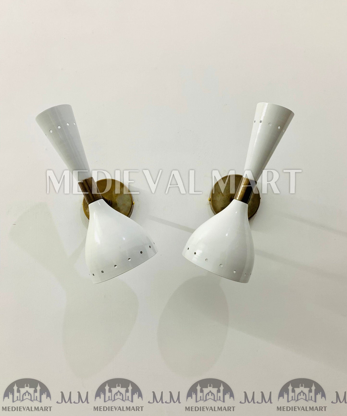 MEDIEVALMART FR Applique Murale À Double Cône En Laiton Marron, Lampe De Coiffeuse Fabriquée À La Main