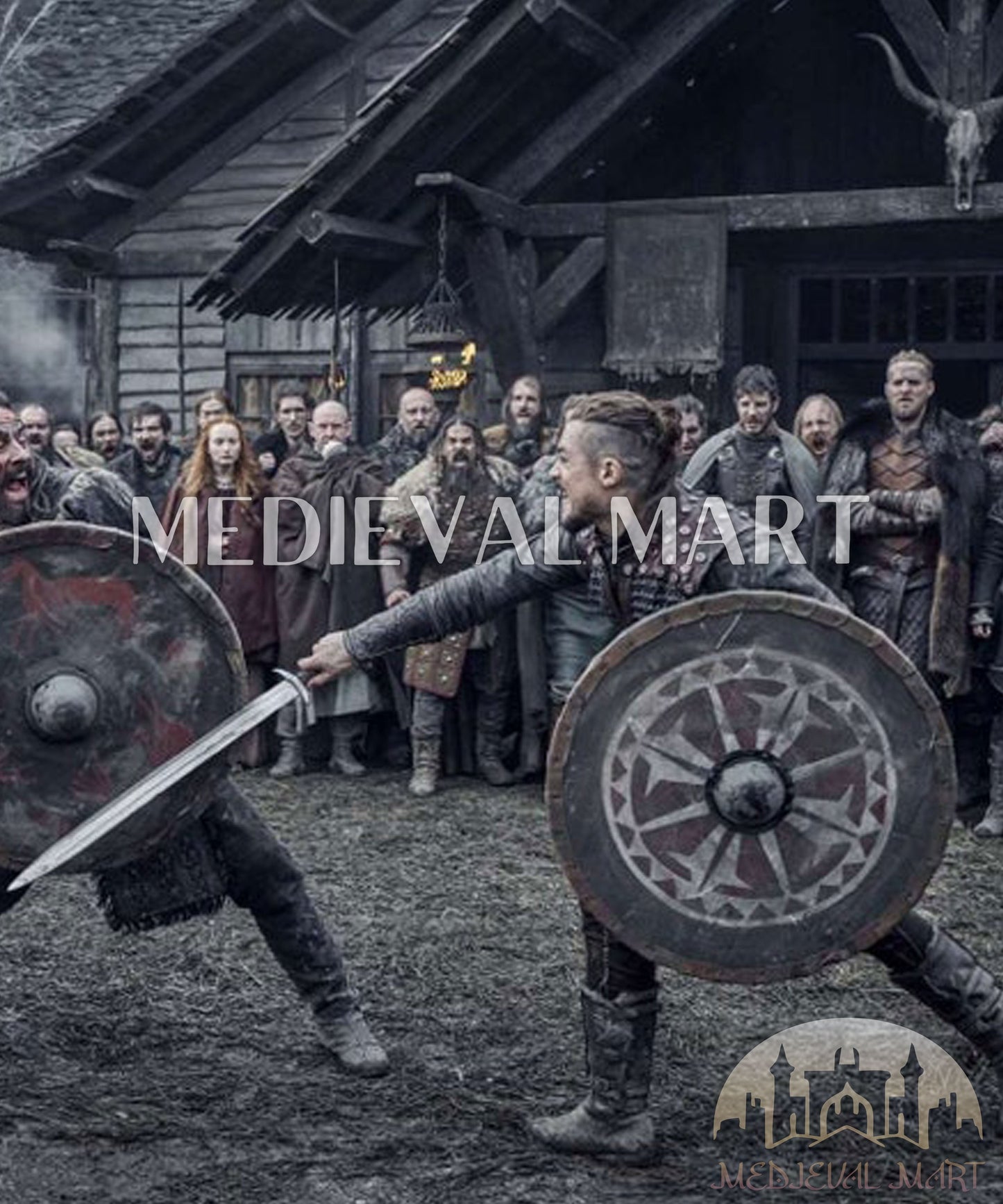 MEDIEVALMART FR Bouclier Viking Iconique Valhalla Noir/Gris – Ivar le Désossé avec Pointes en Fer | Cadeau pour Papa