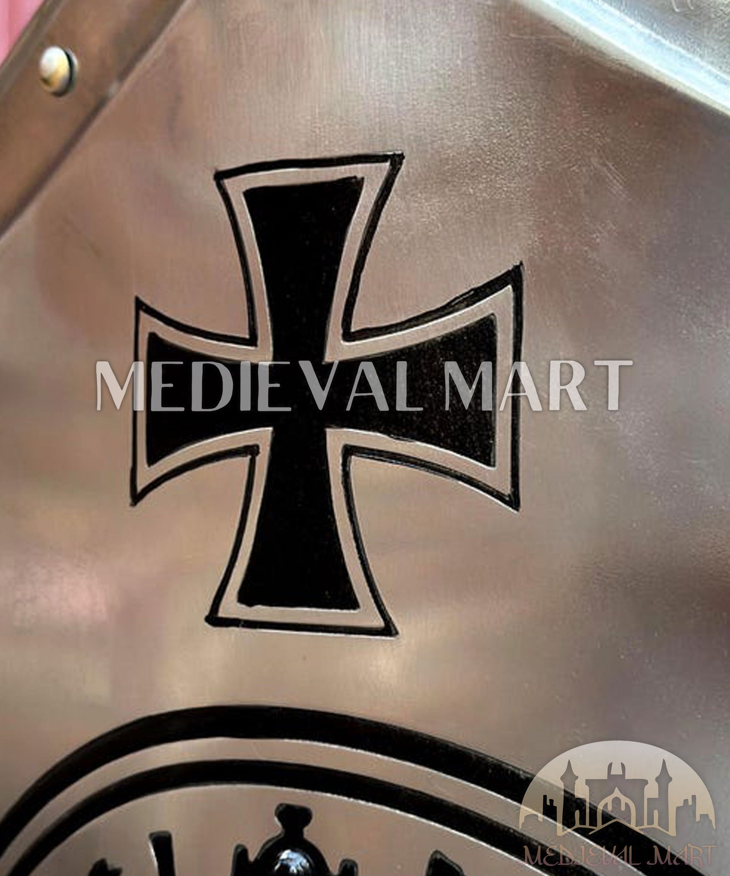 MEDIEVALMART FR Bouclier Médiéval Templier Inspiré de la Croix Zelda & Diable en Bois – Finition Bleue & Or | Cadeau pour Noël