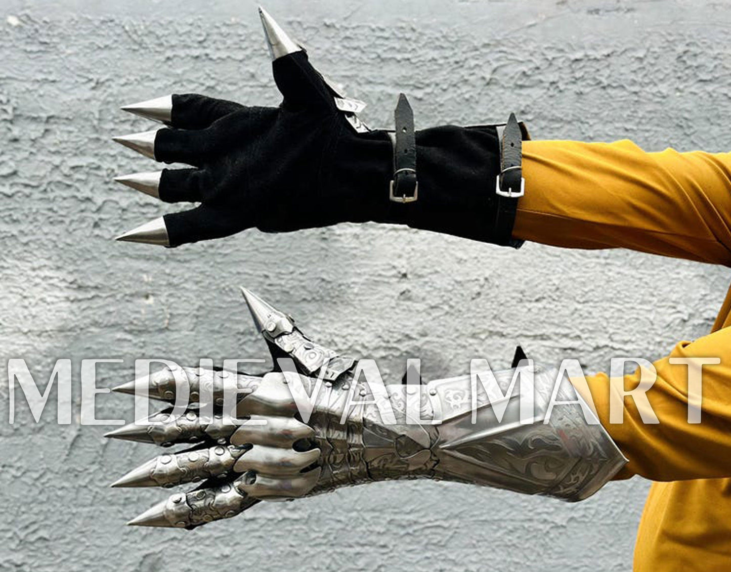 MEDIEVALMART FR Ensemble De Gantelets Dorés Inspirés De Sauron Witcher LOTR Avec Étoile Bleue – Gants D’Armure Cosplay