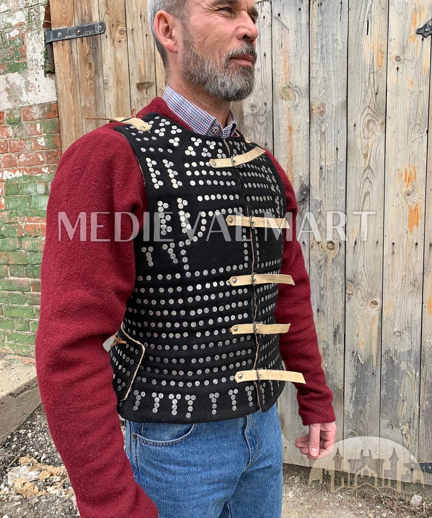 MEDIEVALMART  Armure Brigandine de la Renaissance – Luxe Simplifiée – PREMIUM Noir – À Plaques – Type Royal