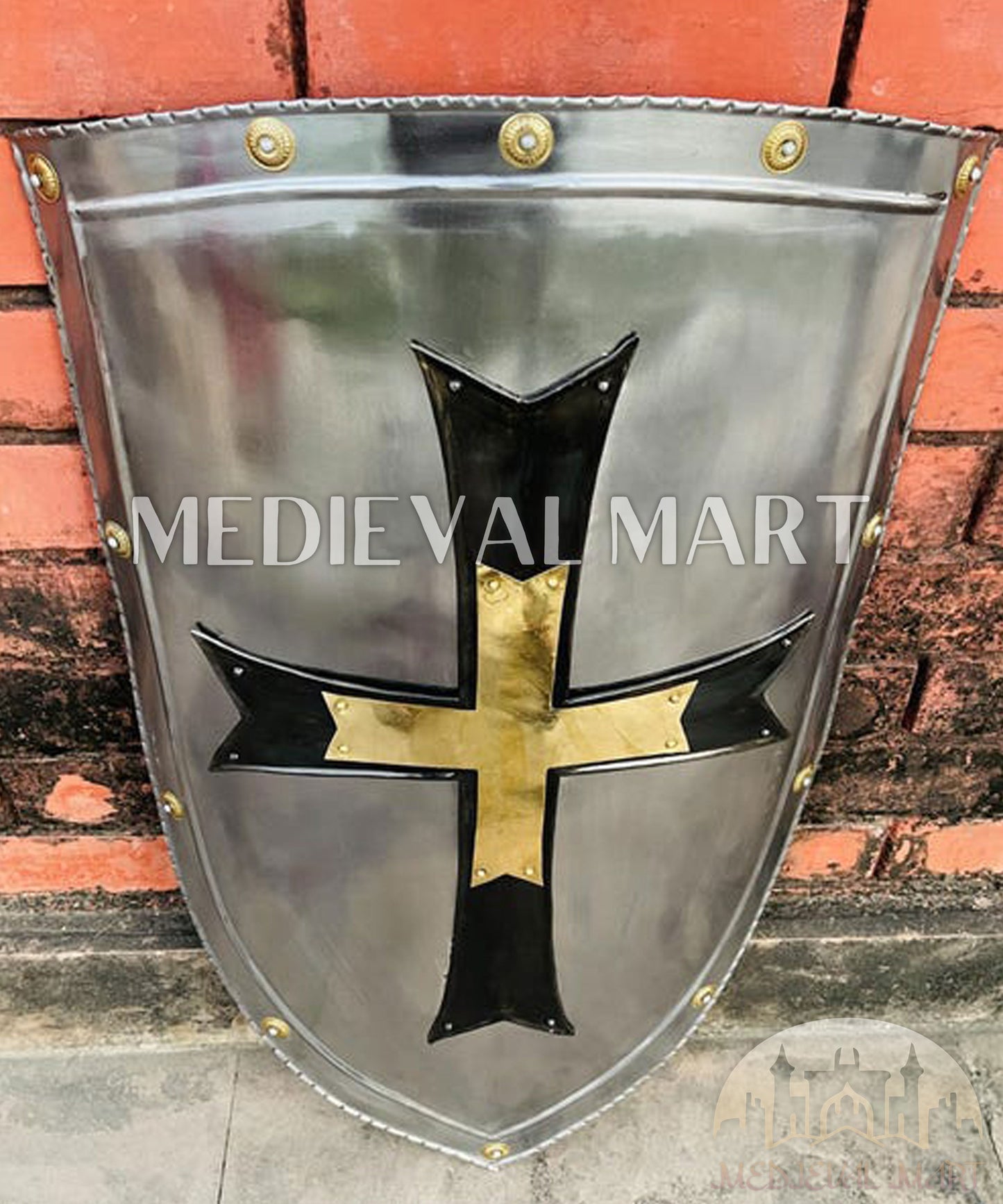MEDIEVALMART FR Bouclier Médiéval Templier Inspiré de la Croix Zelda & Diable en Bois – Finition Bleue & Or | Cadeau pour Noël