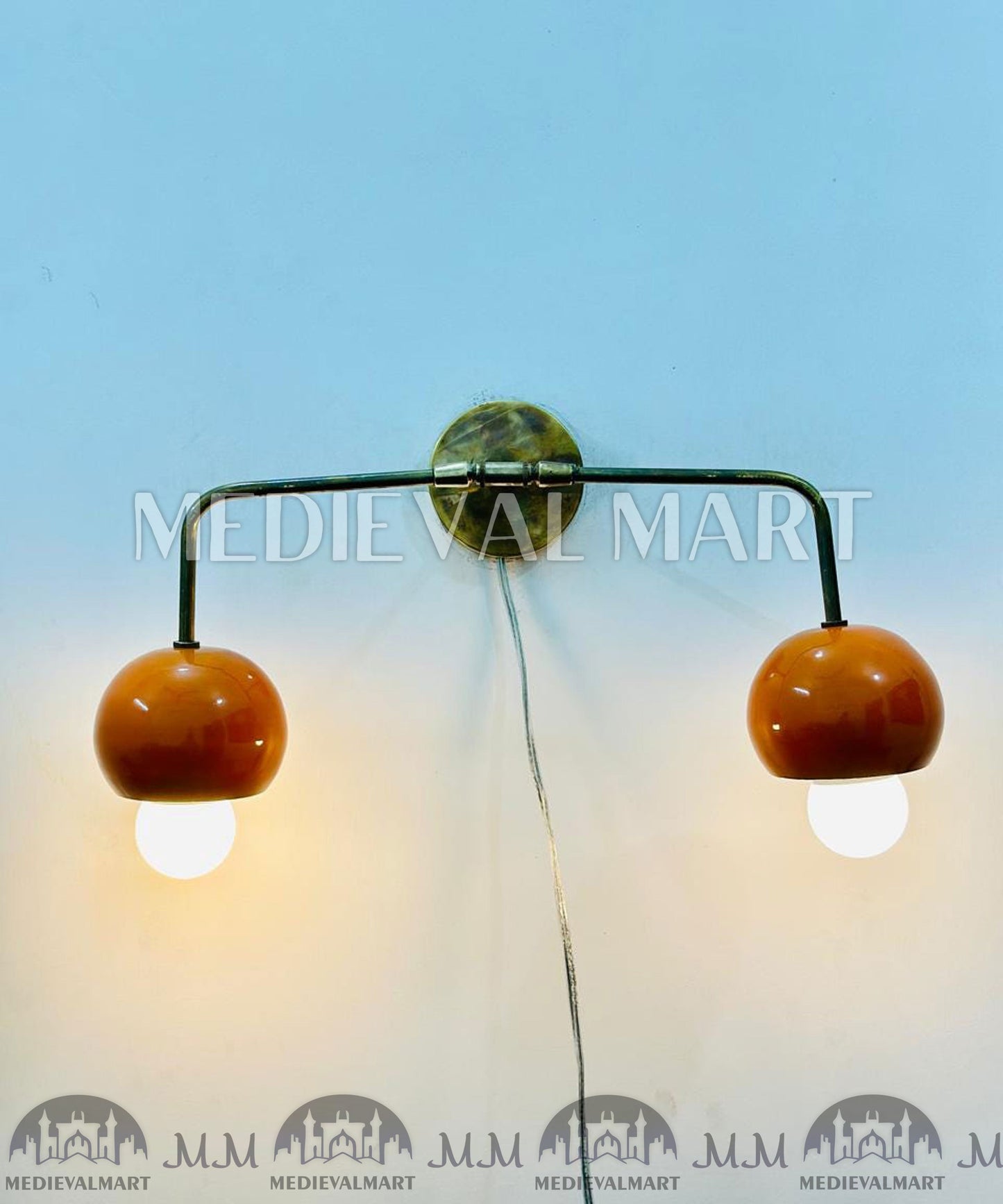 MEDIEVALMART FR Applique Murale À Double Cône En Laiton Marron, Lampe De Coiffeuse Fabriquée À La Main