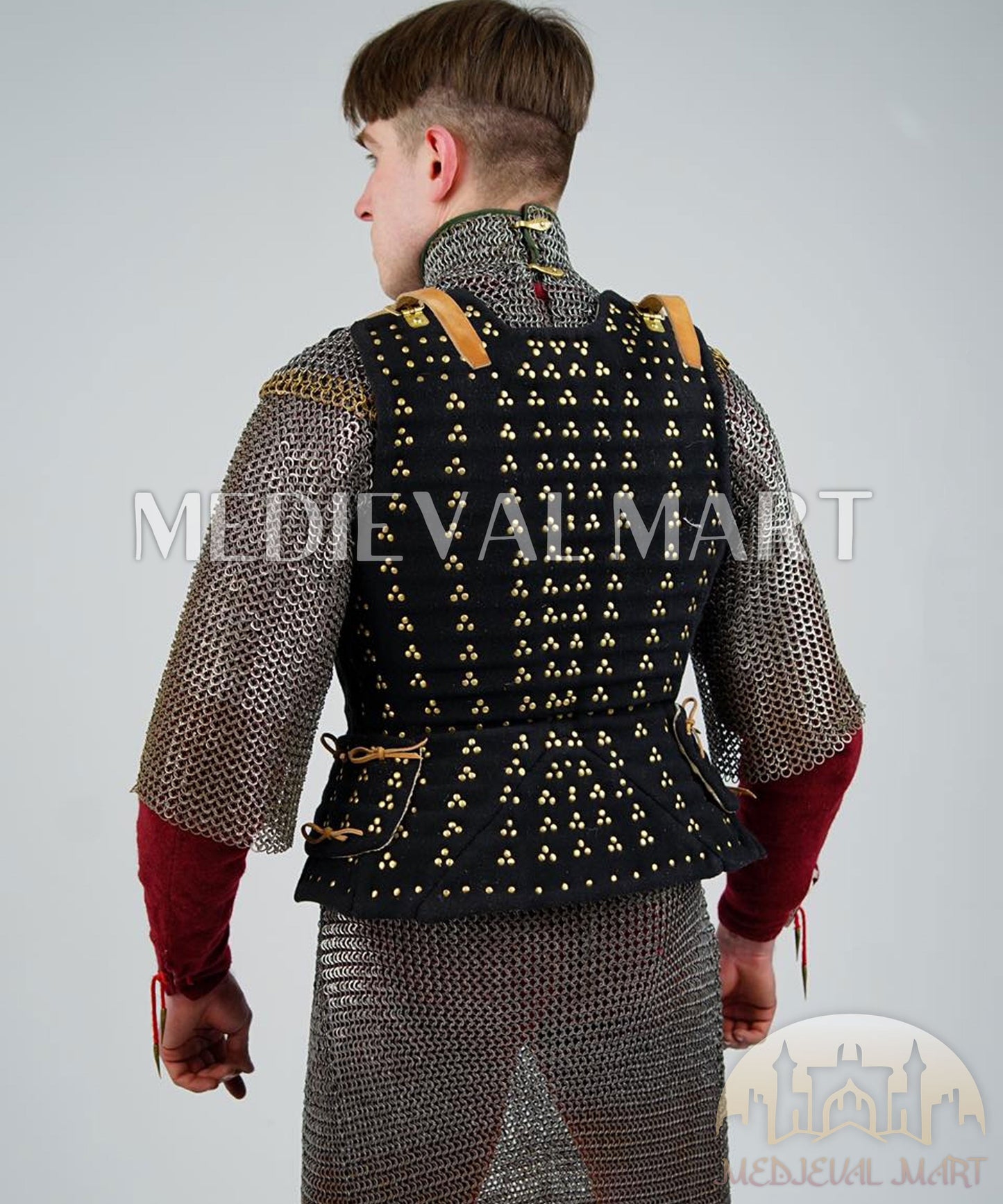 MEDIEVALMART  Armure Brigandine Renaissance Espagnole Simplifiée – PREMIUM Noir – Veste avec Cotte de Mailles