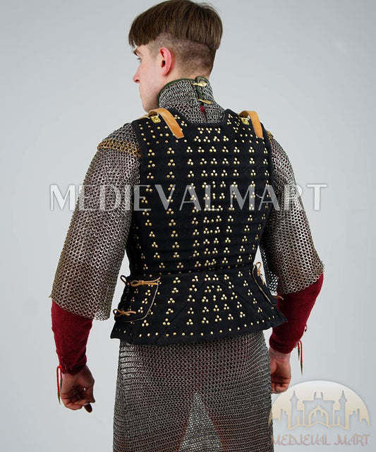 MEDIEVALMART  Armure Brigandine Renaissance Espagnole Simplifiée – PREMIUM Noir – Veste avec Cotte de Mailles