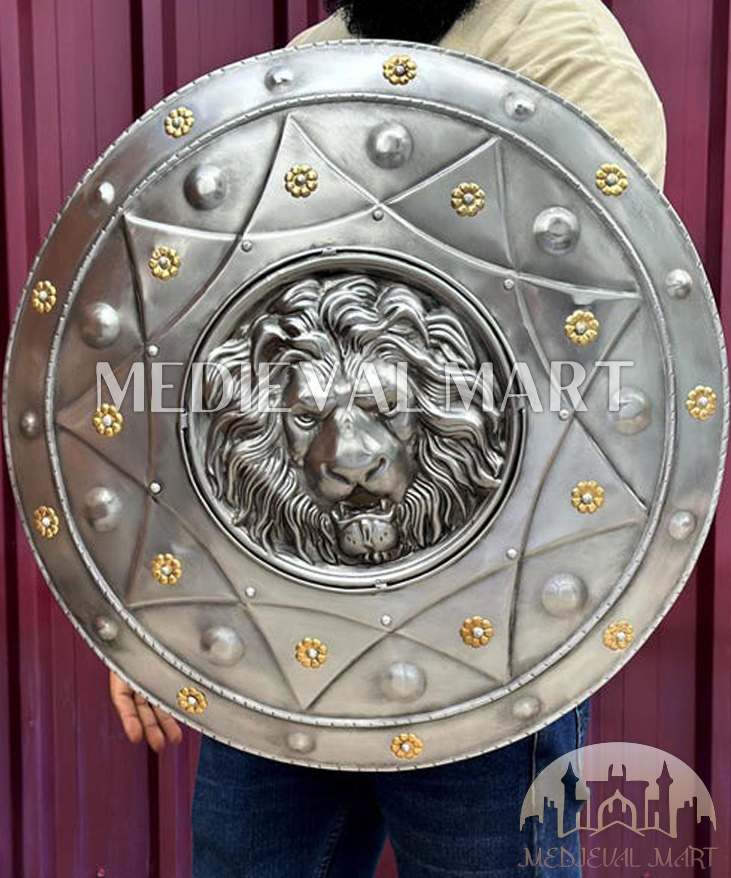 MEDIEVALMART FR Bouclier Médiéval Templier Inspiré de la Croix Zelda & Diable en Bois – Finition Bleue & Or | Cadeau pour Noël