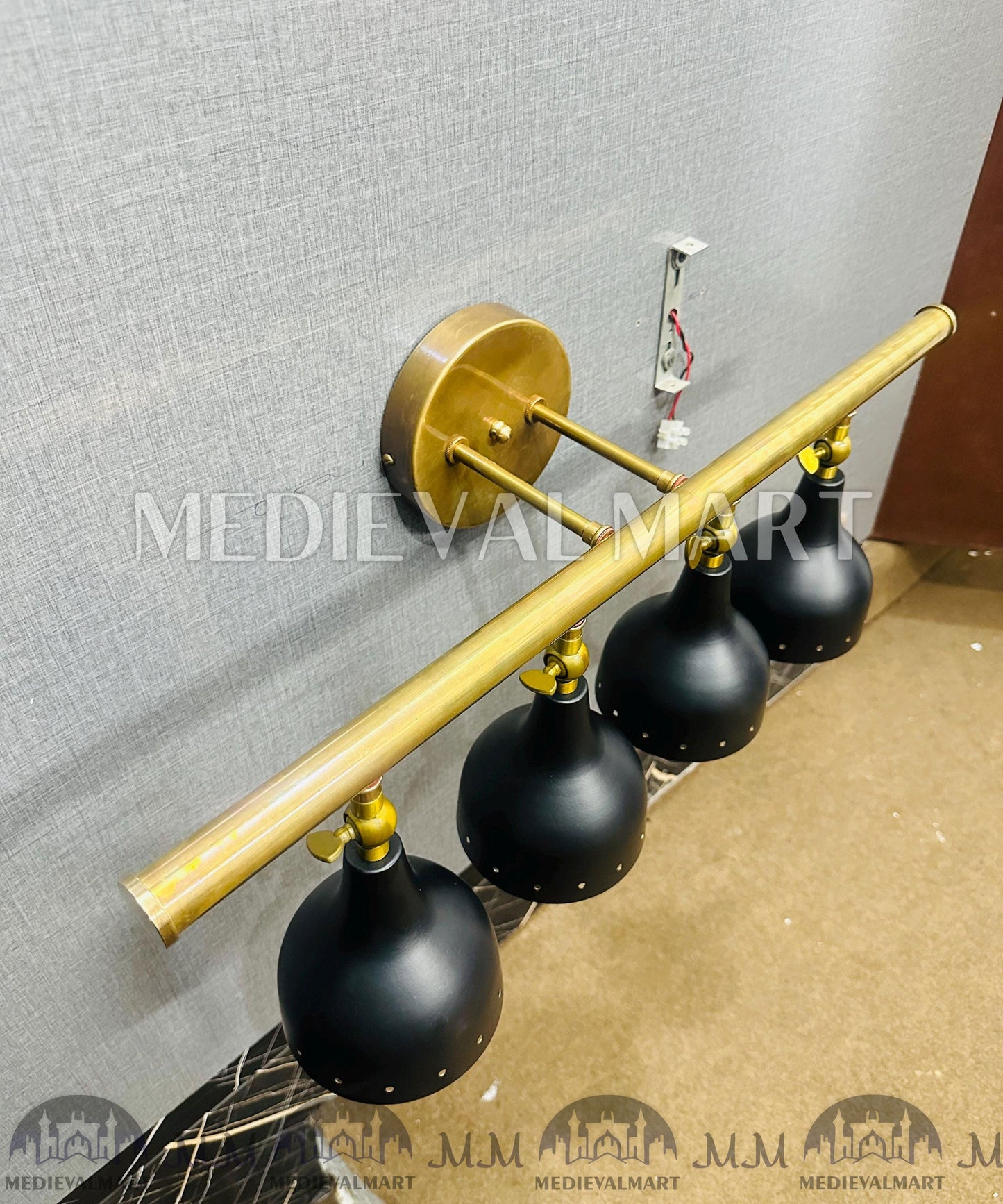 MEDIEVALMART FR Applique Murale À Double Cône En Laiton Marron, Lampe De Coiffeuse Fabriquée À La Main