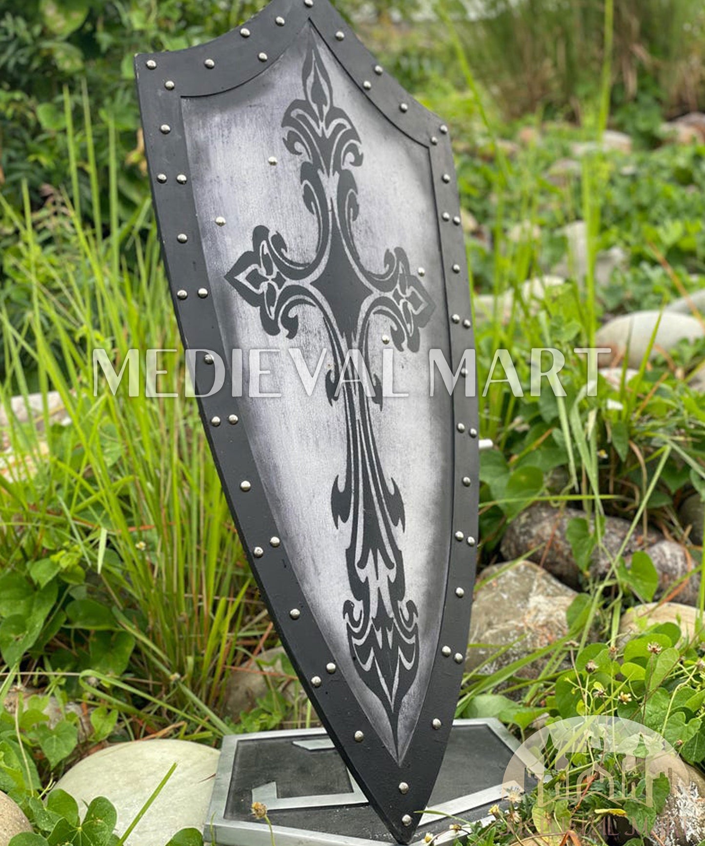 MEDIEVALMART FR Bouclier Médiéval Templier Inspiré de la Croix Zelda & Diable en Bois – Finition Bleue & Or | Cadeau pour Noël