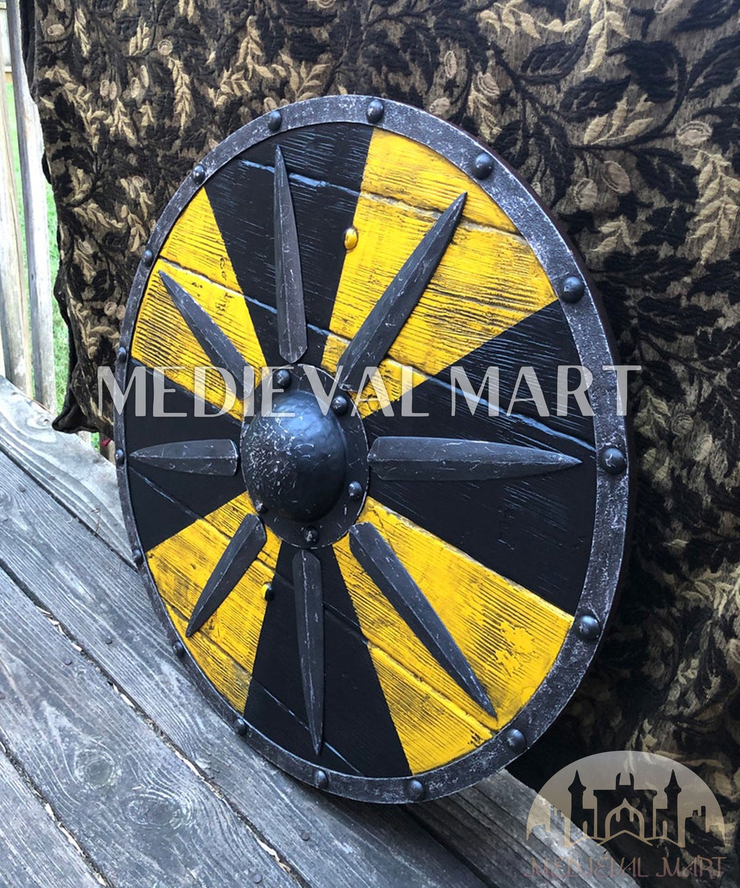 MEDIEVALMART FR Bouclier Viking Iconique Jarl Borg à Pointes en Fer – Bouclier Viking Battleworn | Cadeau pour Papa