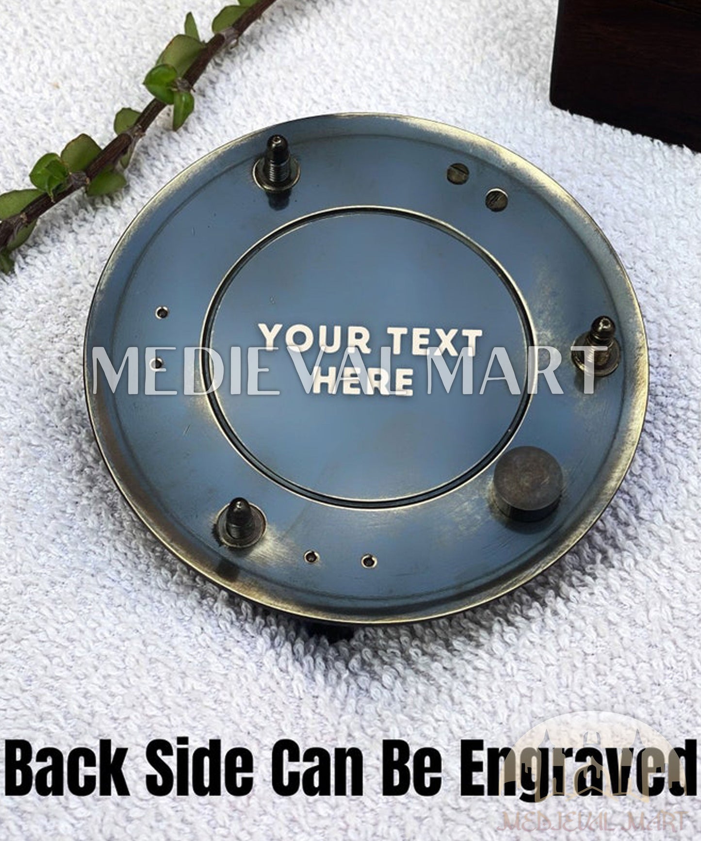 MEDIEVALMART FR Boussole Nautique Vintage Trip Gear en Laiton – Finition Or Brillant avec Base en Bois | Cadeau pour Maman