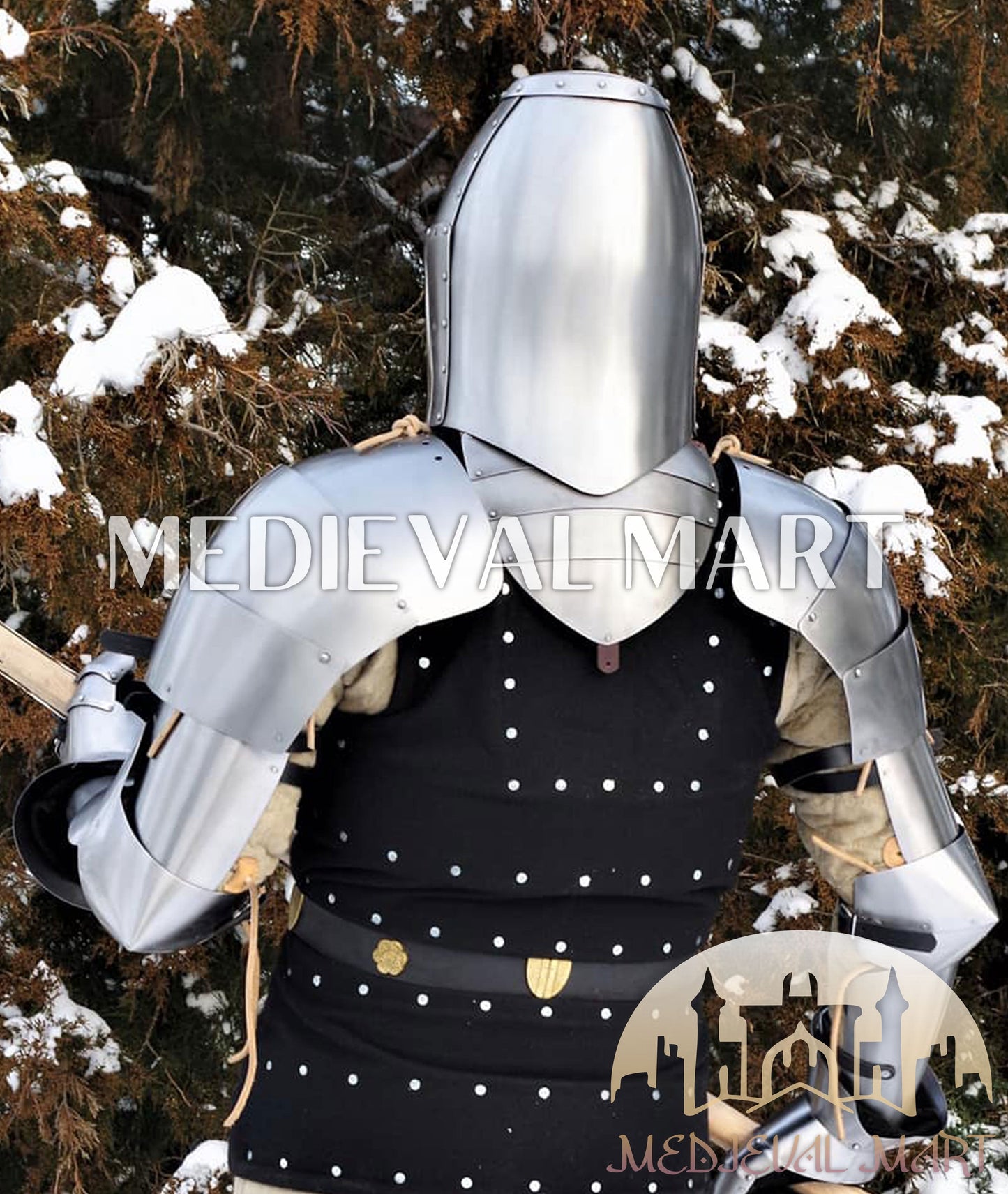 MEDIEVALMART FR Armure de Combat du XIVe Siècle – Ensemble Complet d’Armure de Buhurt avec Bassinet Klappvisor & Épée