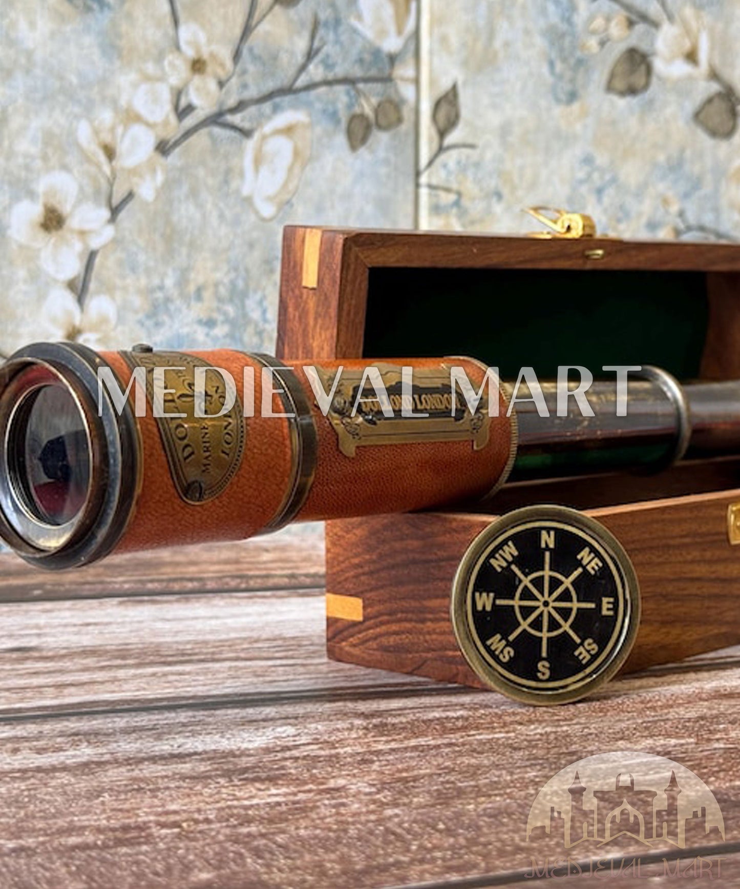 MEDIEVALMART FR Longue-Vue Nautique Antique 50X en Laiton – Télescope Portable de 18" pour Décoration Nautique