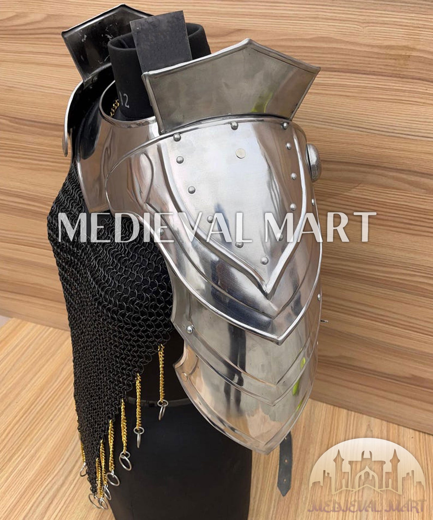 MEDIEVALMART FR Bouclier Viking Iconique Valhalla Noir/Gris – Ivar le Désossé avec Pointes en Fer | Cadeau pour Papa