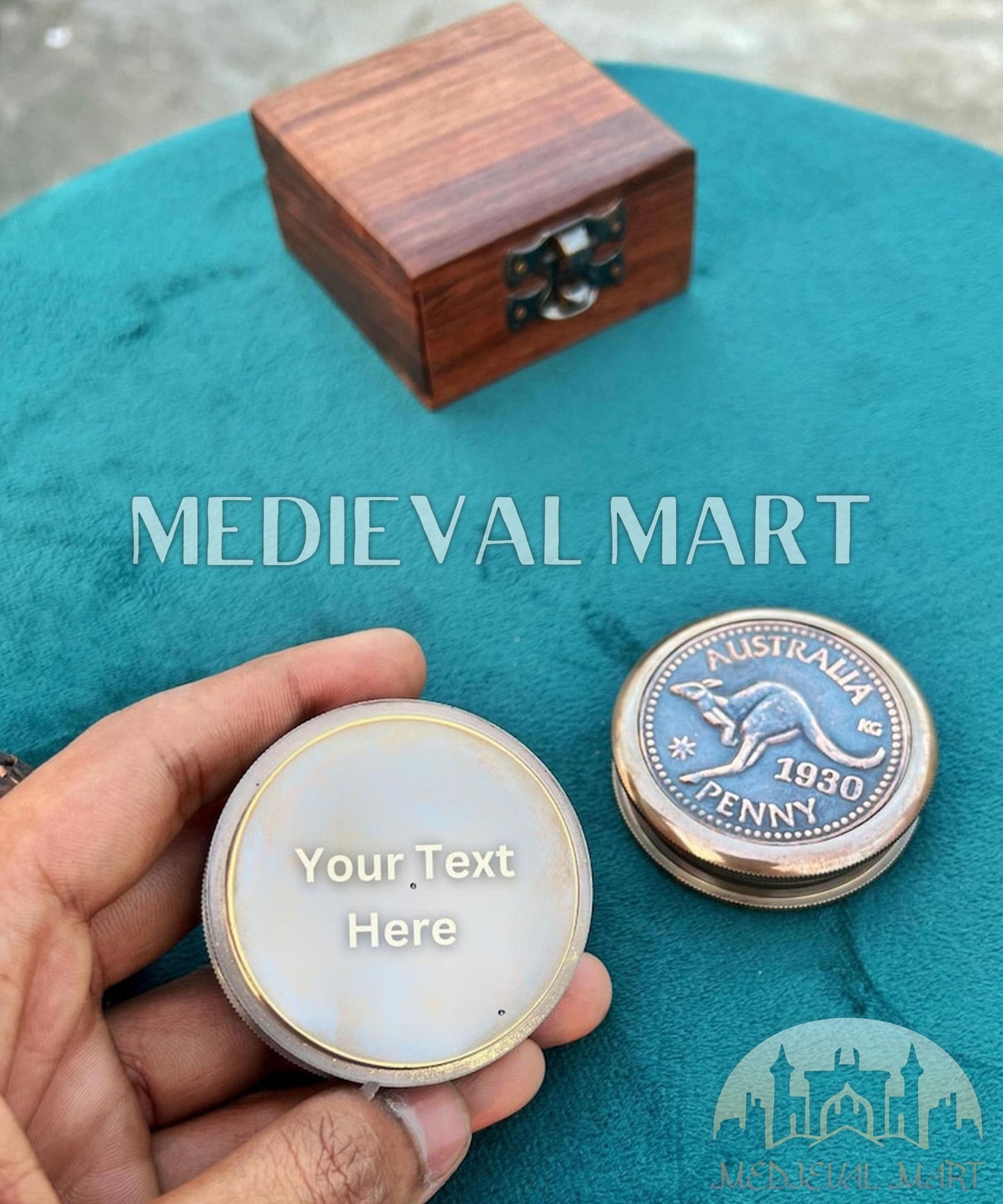 MEDIEVALMART FR Boussole Nautique Vintage Trip Gear en Laiton – Finition Or Brillant avec Base en Bois | Cadeau pour Maman