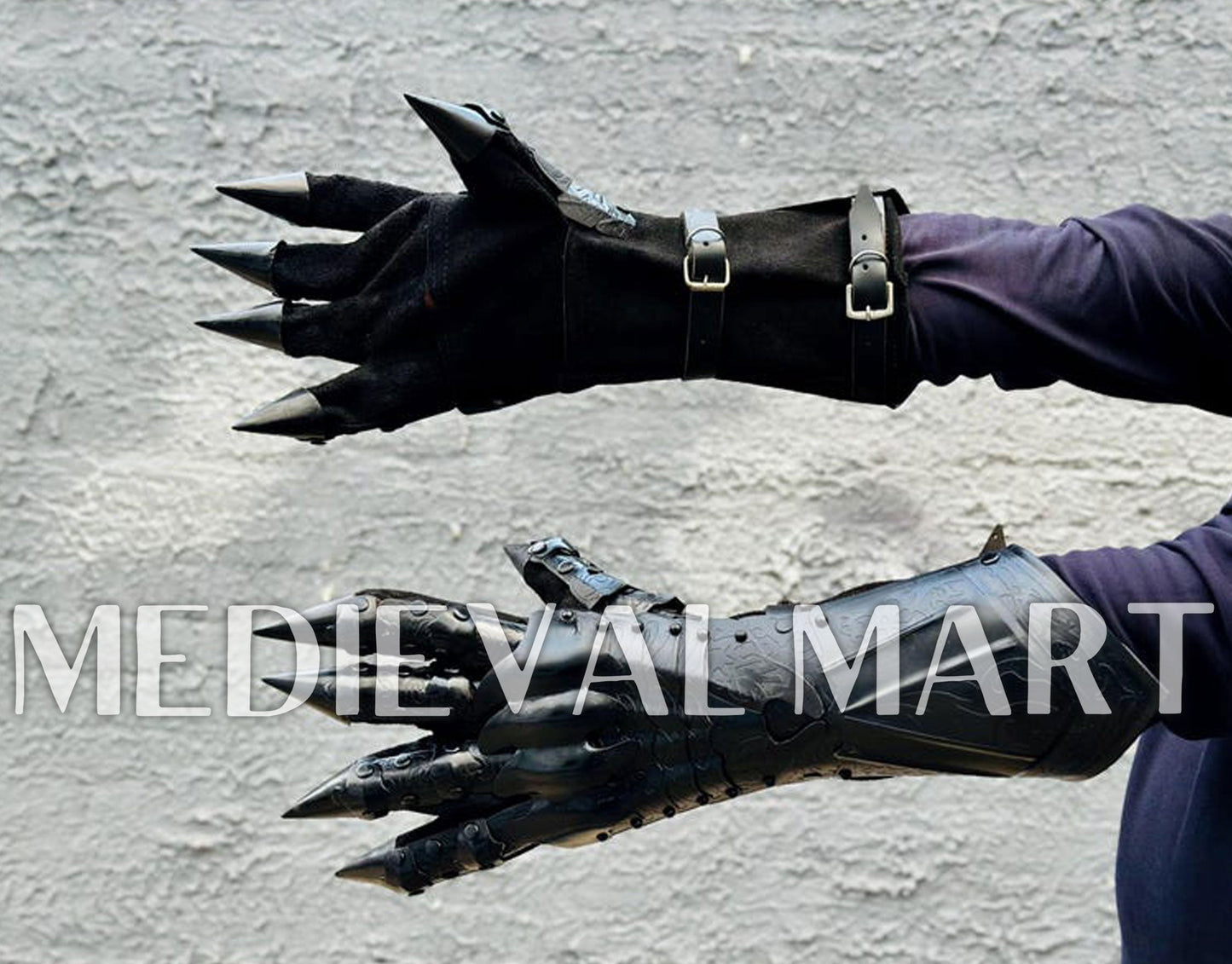 MEDIEVALMART FR Ensemble De Gantelets Dorés Inspirés De Sauron Witcher LOTR Avec Étoile Bleue – Gants D’Armure Cosplay