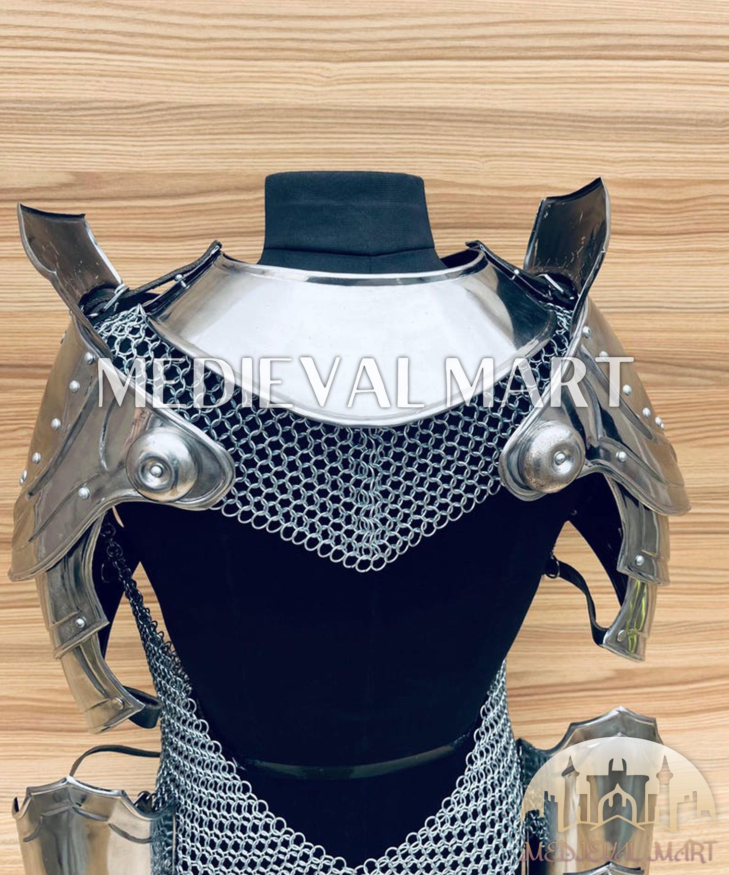 MEDIEVALMART FR Bouclier Viking Iconique Valhalla Noir/Gris – Ivar le Désossé avec Pointes en Fer | Cadeau pour Papa