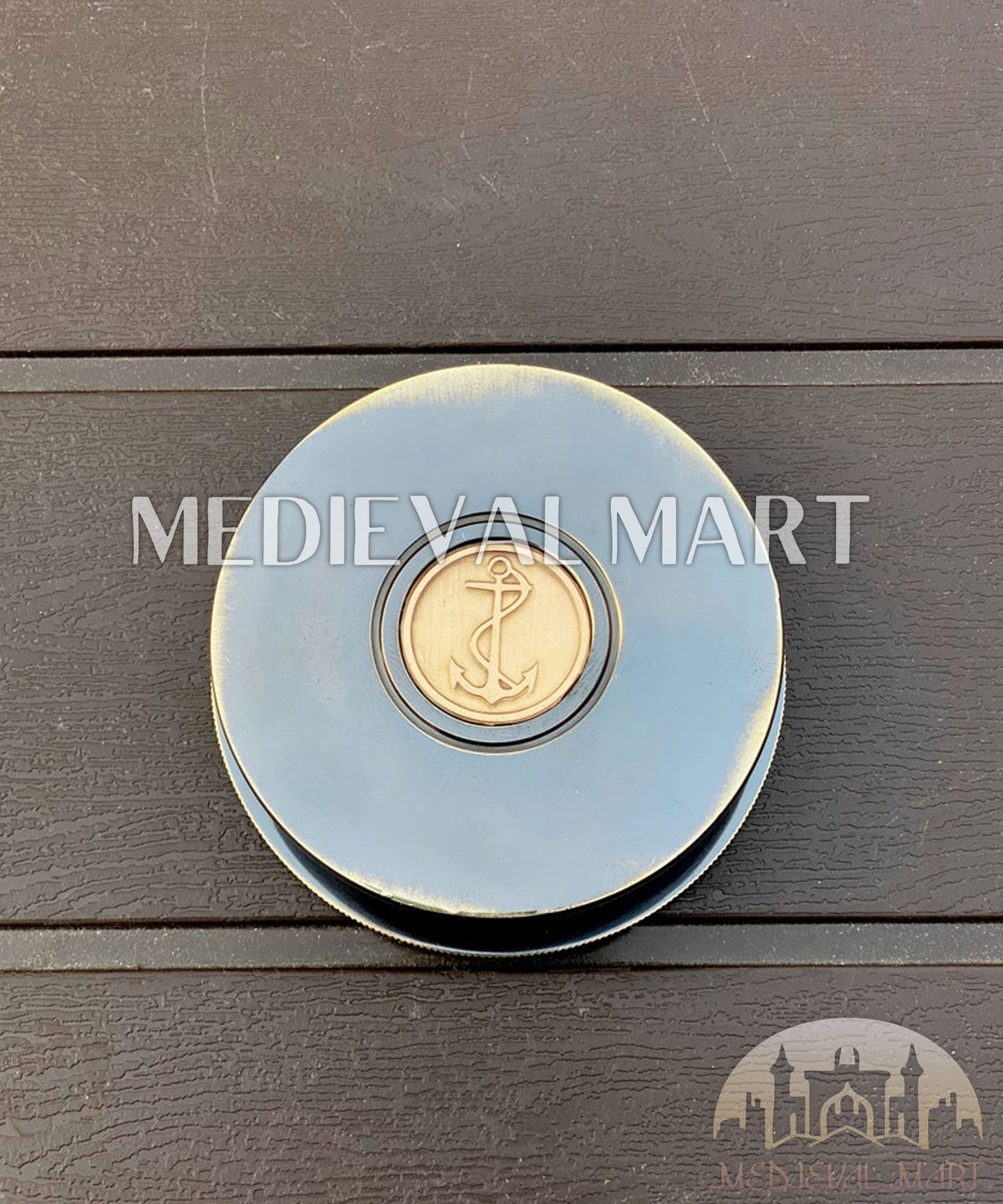 MEDIEVALMART FR Boussole Nautique Vintage Trip Gear en Laiton – Finition Or Brillant avec Base en Bois | Cadeau pour Maman