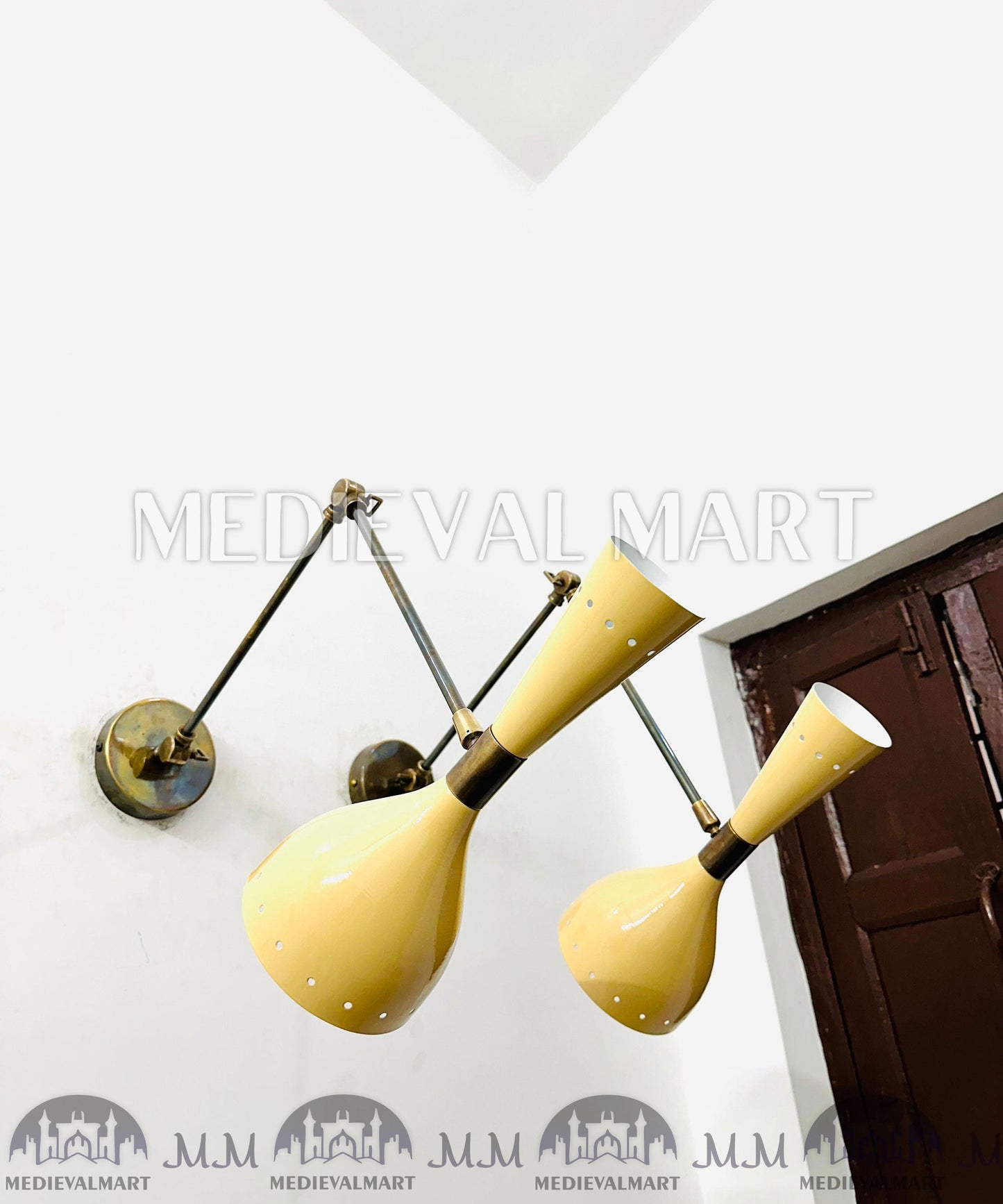 MEDIEVALMART FR Applique Murale À Double Cône En Laiton Marron, Lampe De Coiffeuse Fabriquée À La Main