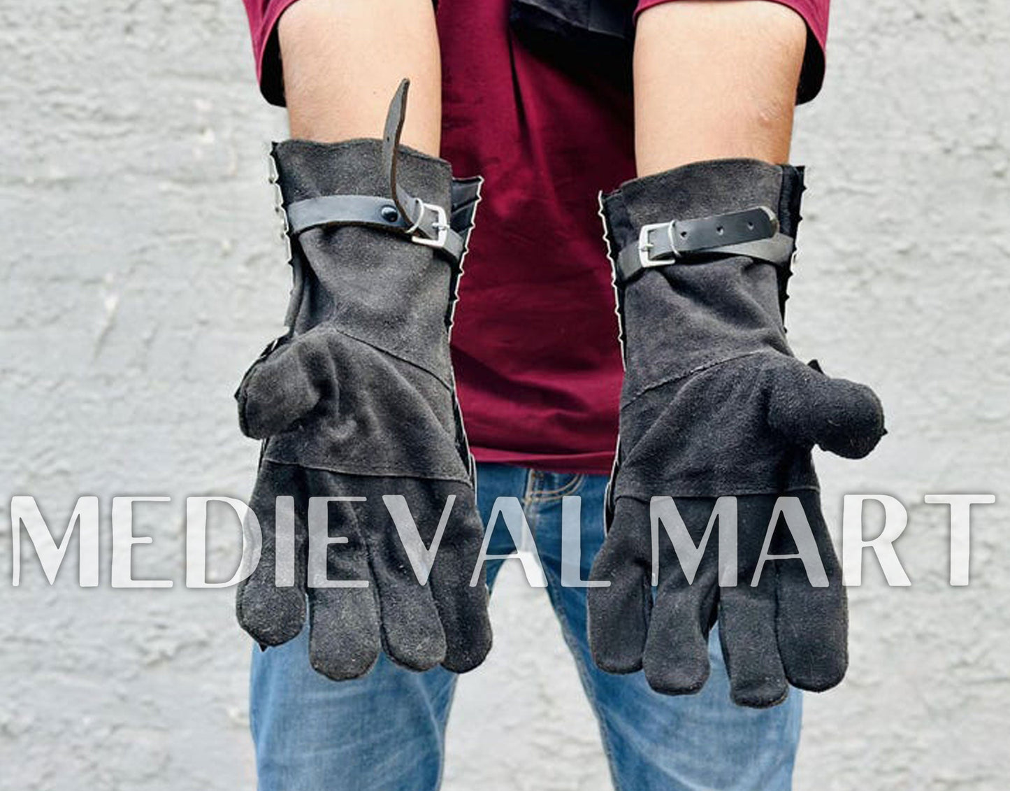 MEDIEVALMART FR Ensemble De Gantelets Dorés Inspirés De Sauron Witcher LOTR Avec Étoile Bleue – Gants D’Armure Cosplay