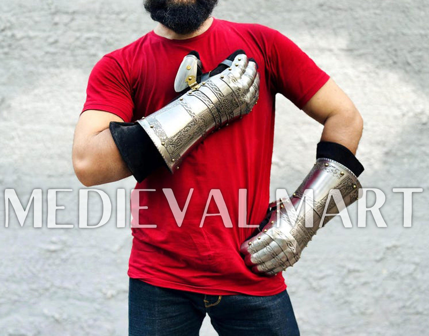 MEDIEVALMART FR Ensemble Exclusif De Gantelets Noirs Inspirés De Sauron Witcher LOTR Avec Décor Doré