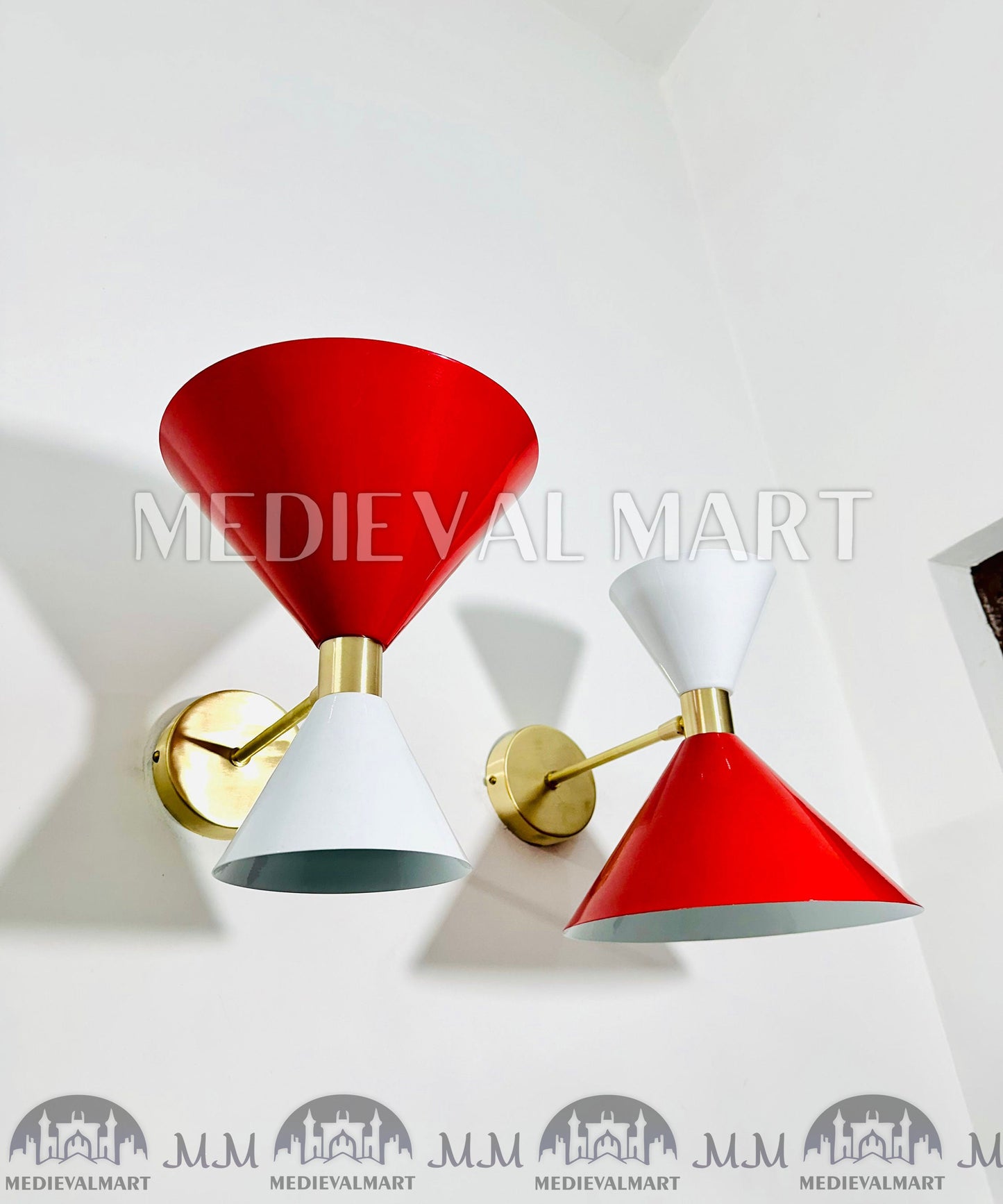 MEDIEVALMART FR Applique Murale À Double Cône En Laiton Marron, Lampe De Coiffeuse Fabriquée À La Main