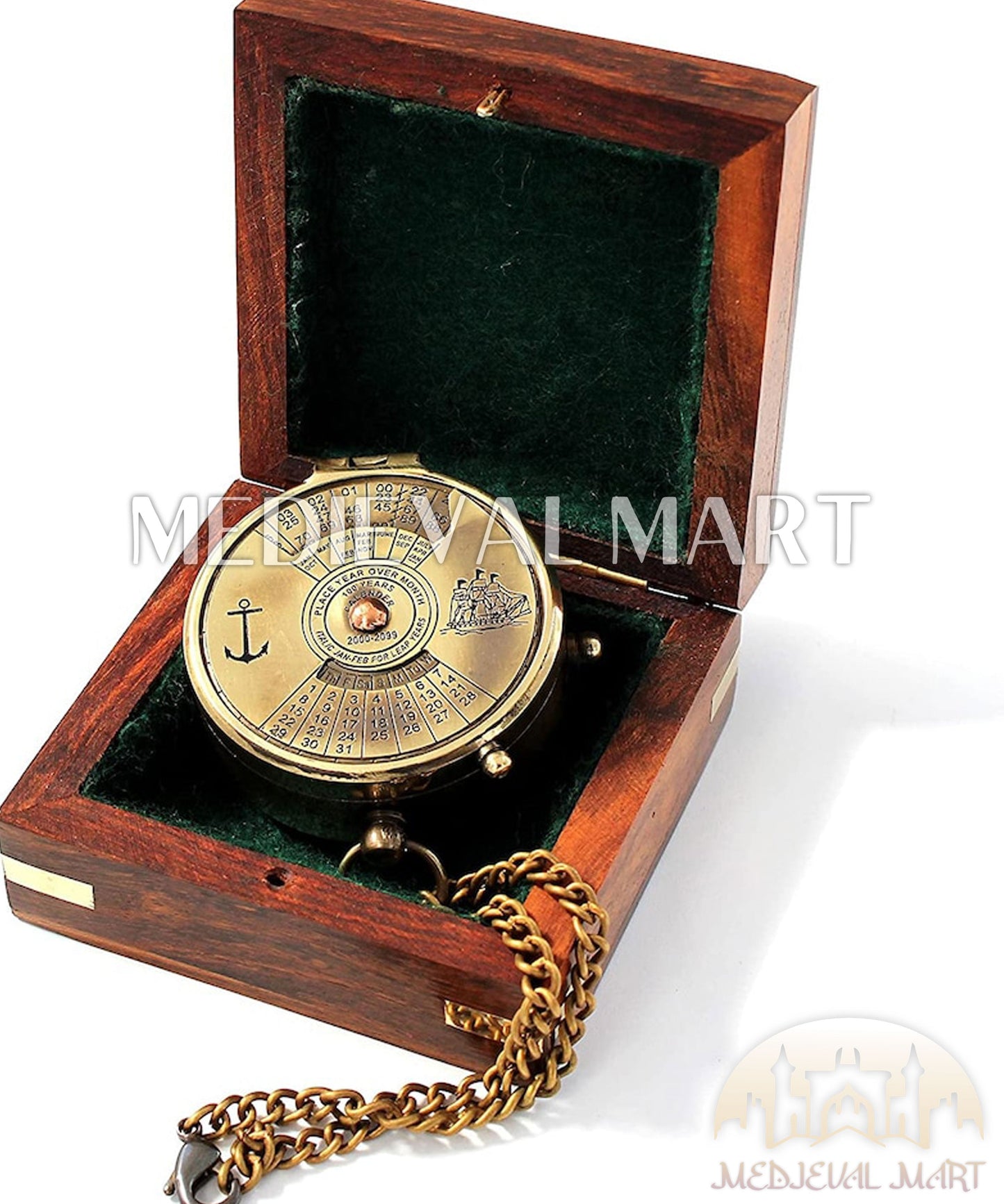 MEDIEVALMART FR Boussole Nautique Vintage Trip Gear en Laiton – Finition Or Brillant avec Base en Bois | Cadeau pour Maman