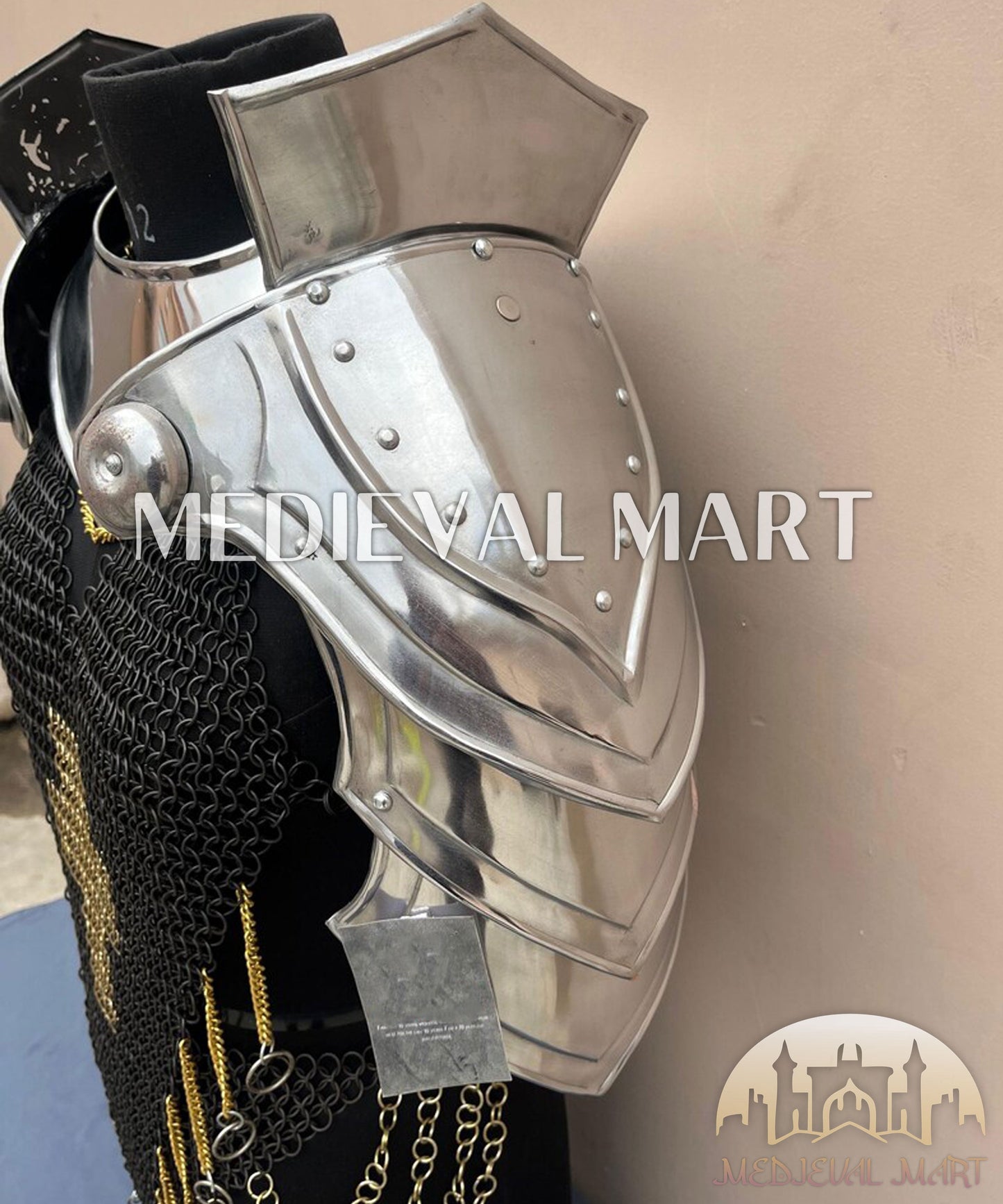 MEDIEVALMART FR Bouclier Viking Iconique Valhalla Noir/Gris – Ivar le Désossé avec Pointes en Fer | Cadeau pour Papa