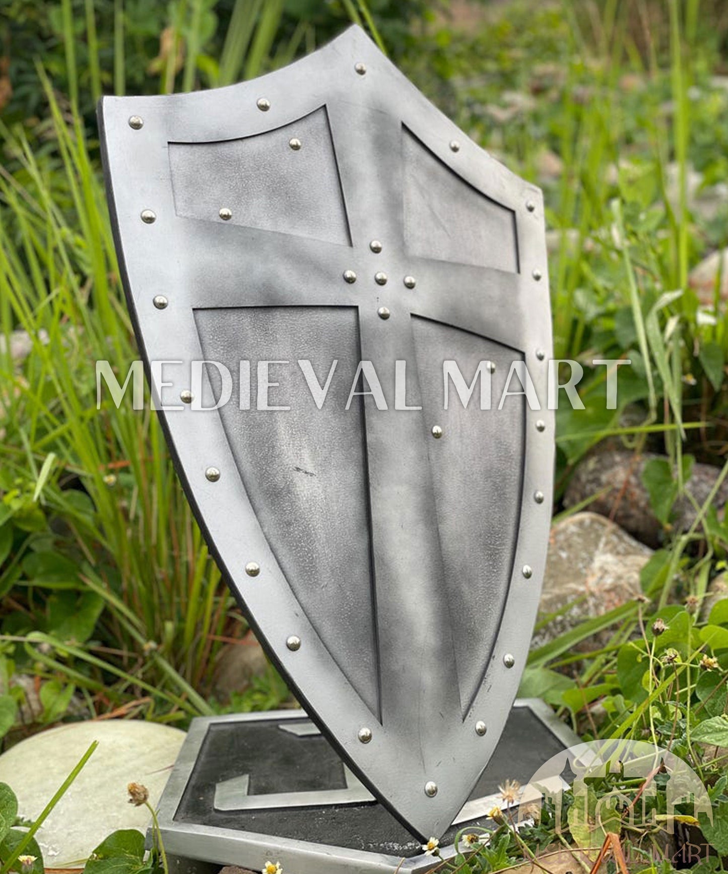 MEDIEVALMART FR Bouclier Médiéval Templier Inspiré de la Croix Zelda & Diable en Bois – Finition Bleue & Or | Cadeau pour Noël