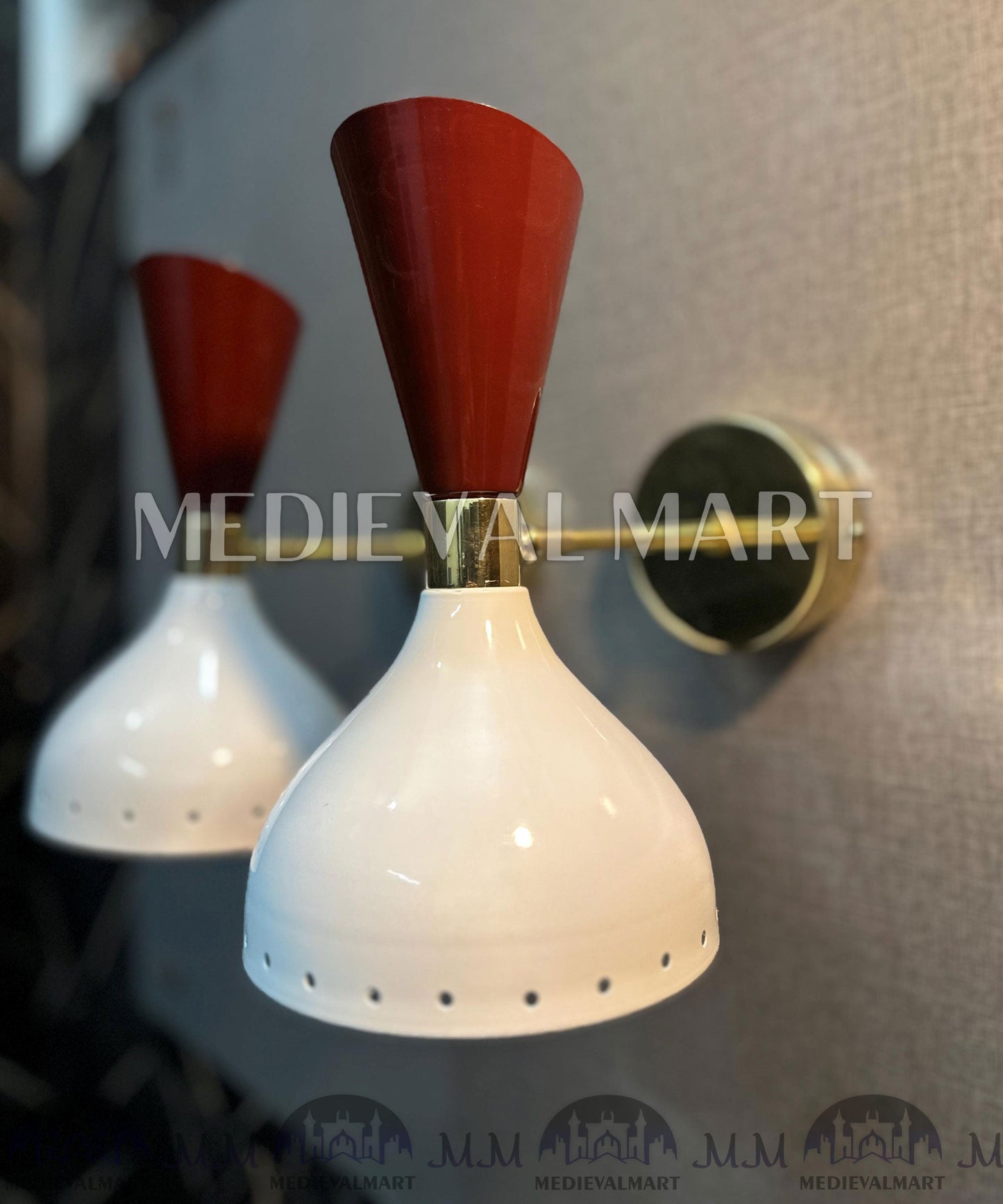 MEDIEVALMART FR Applique Murale À Double Cône En Laiton Marron, Lampe De Coiffeuse Fabriquée À La Main