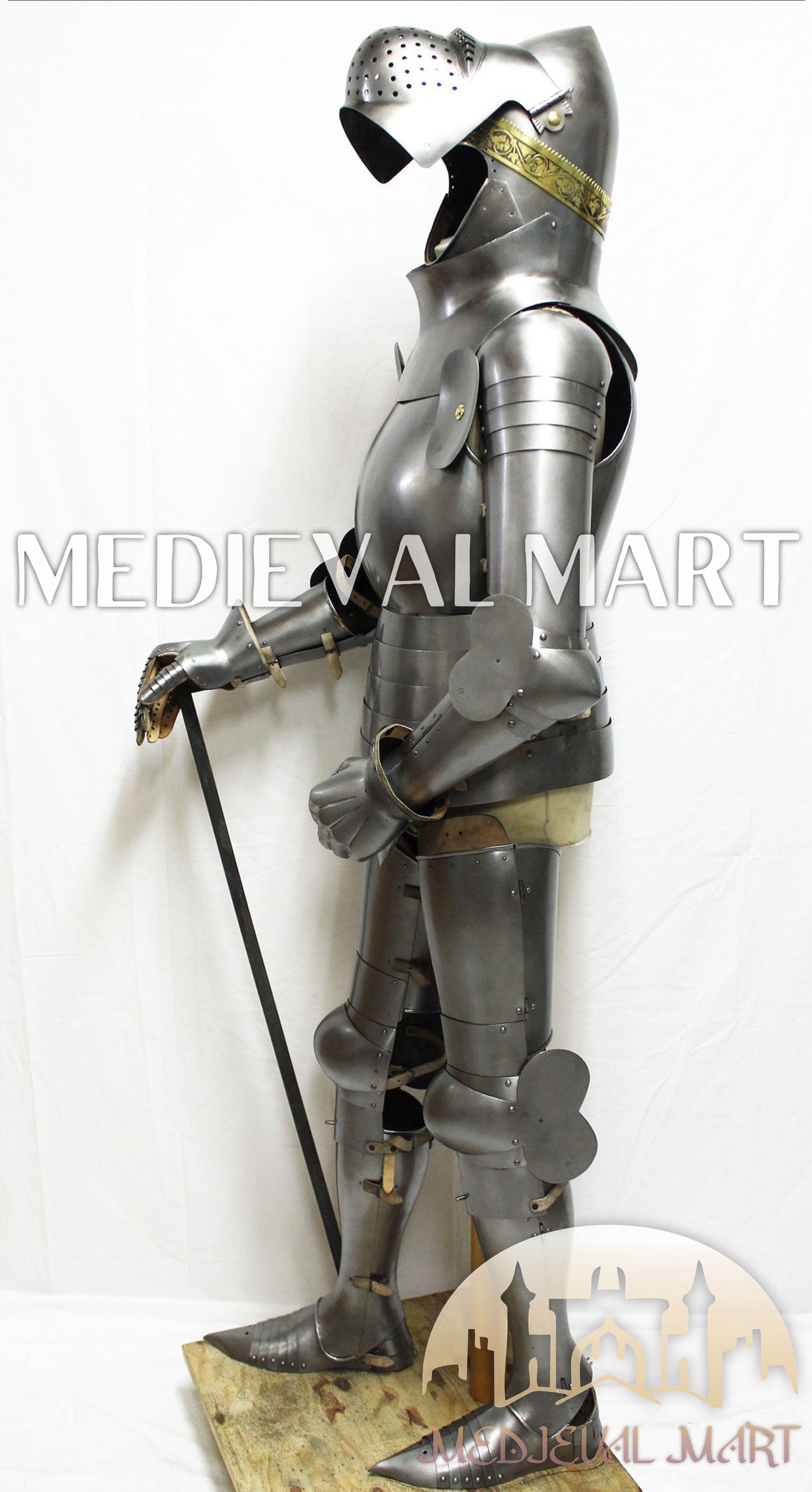 MEDIEVALMART FR Armure de Combat du XIVe Siècle – Ensemble Complet d’Armure de Buhurt avec Bassinet Klappvisor & Épée