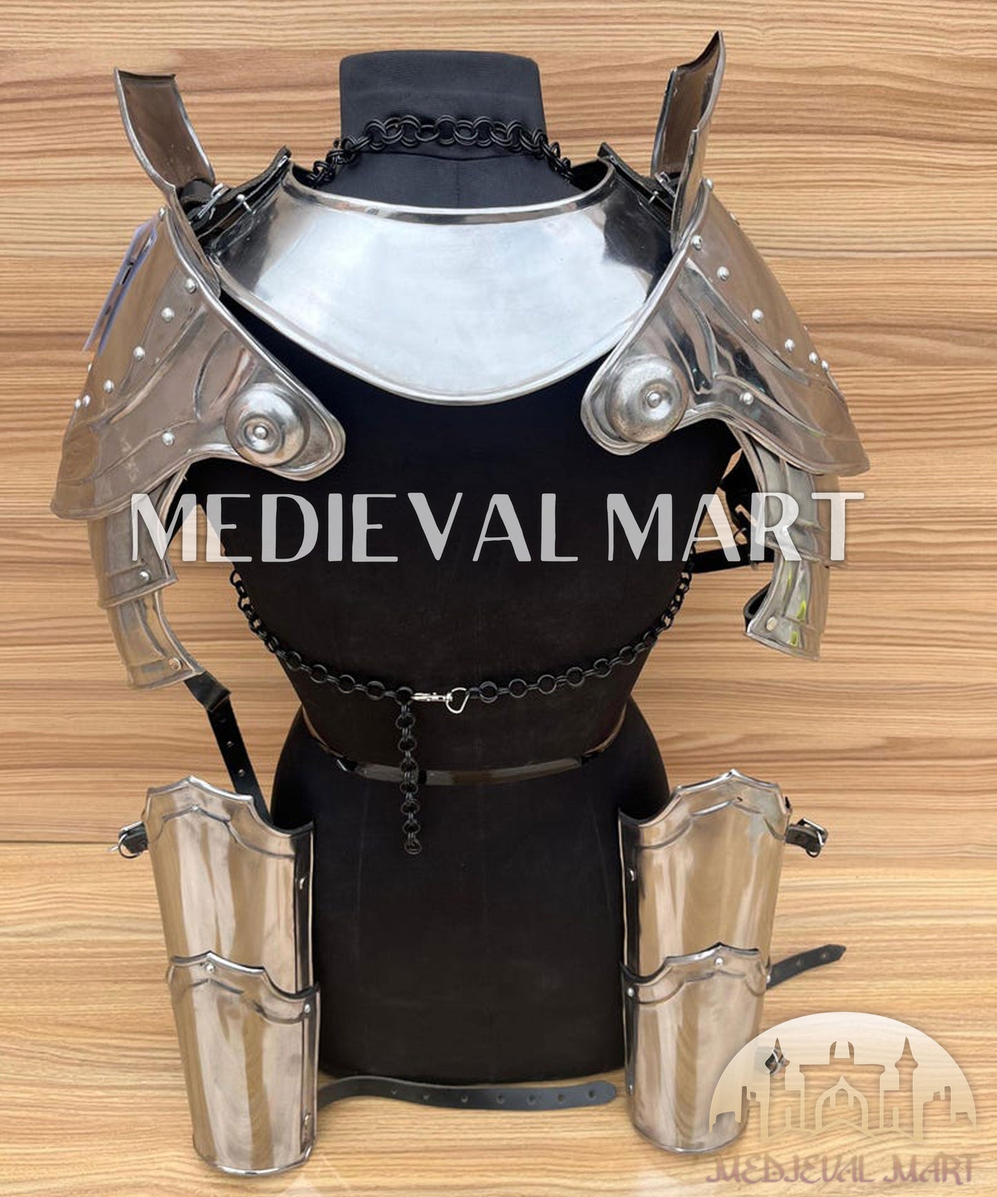 MEDIEVALMART FR Bouclier Viking Iconique Valhalla Noir/Gris – Ivar le Désossé avec Pointes en Fer | Cadeau pour Papa