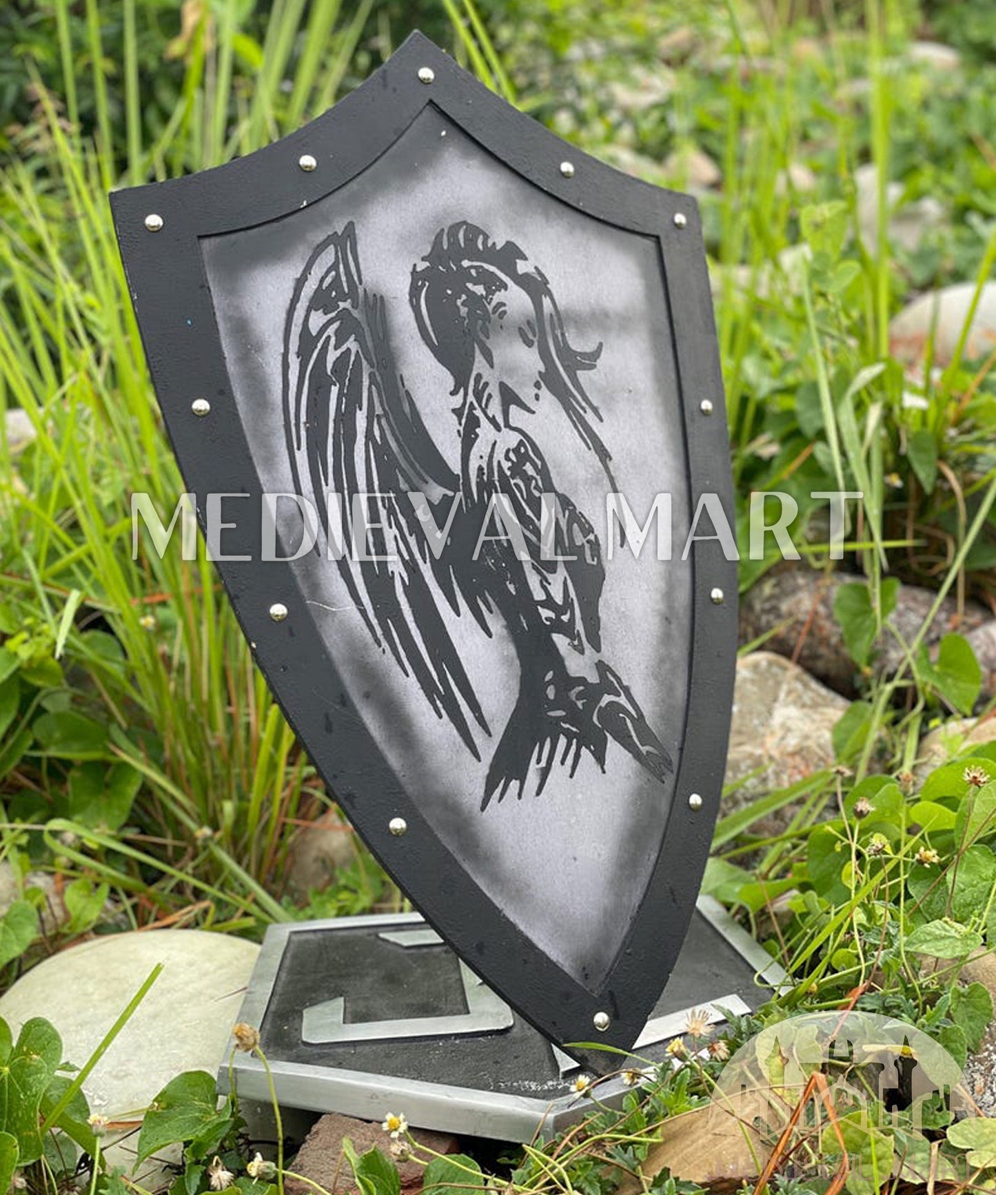 MEDIEVALMART FR Bouclier Médiéval Templier Inspiré de la Croix Zelda & Diable en Bois – Finition Bleue & Or | Cadeau pour Noël