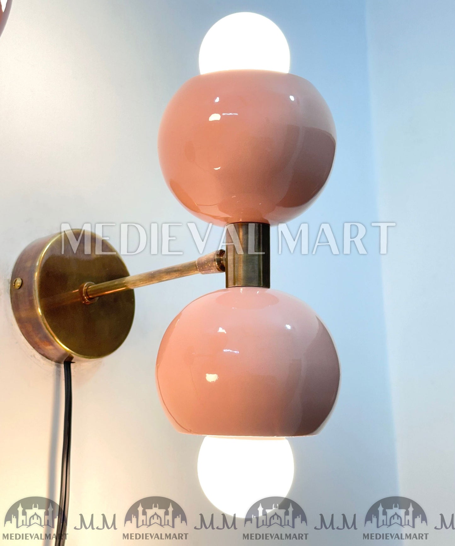 MEDIEVALMART FR Applique Murale À Double Cône En Laiton Marron, Lampe De Coiffeuse Fabriquée À La Main