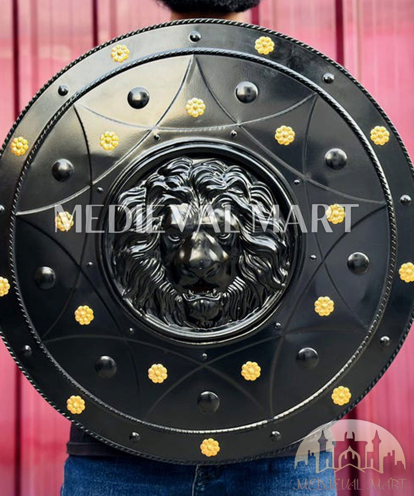 MEDIEVALMART FR Bouclier Médiéval Templier Inspiré de la Croix Zelda & Diable en Bois – Finition Bleue & Or | Cadeau pour Noël