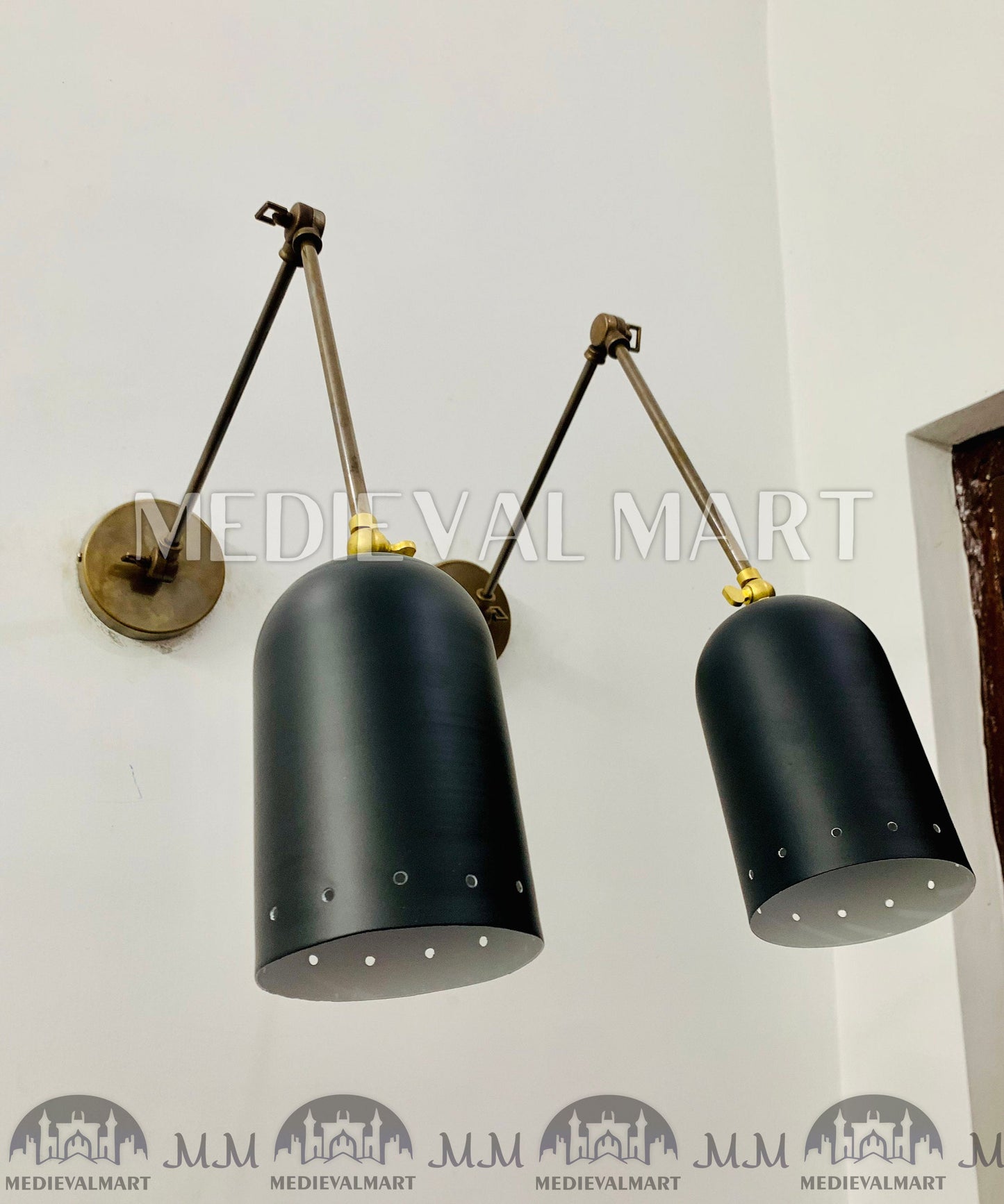 MEDIEVALMART FR Applique Murale À Double Cône En Laiton Marron, Lampe De Coiffeuse Fabriquée À La Main