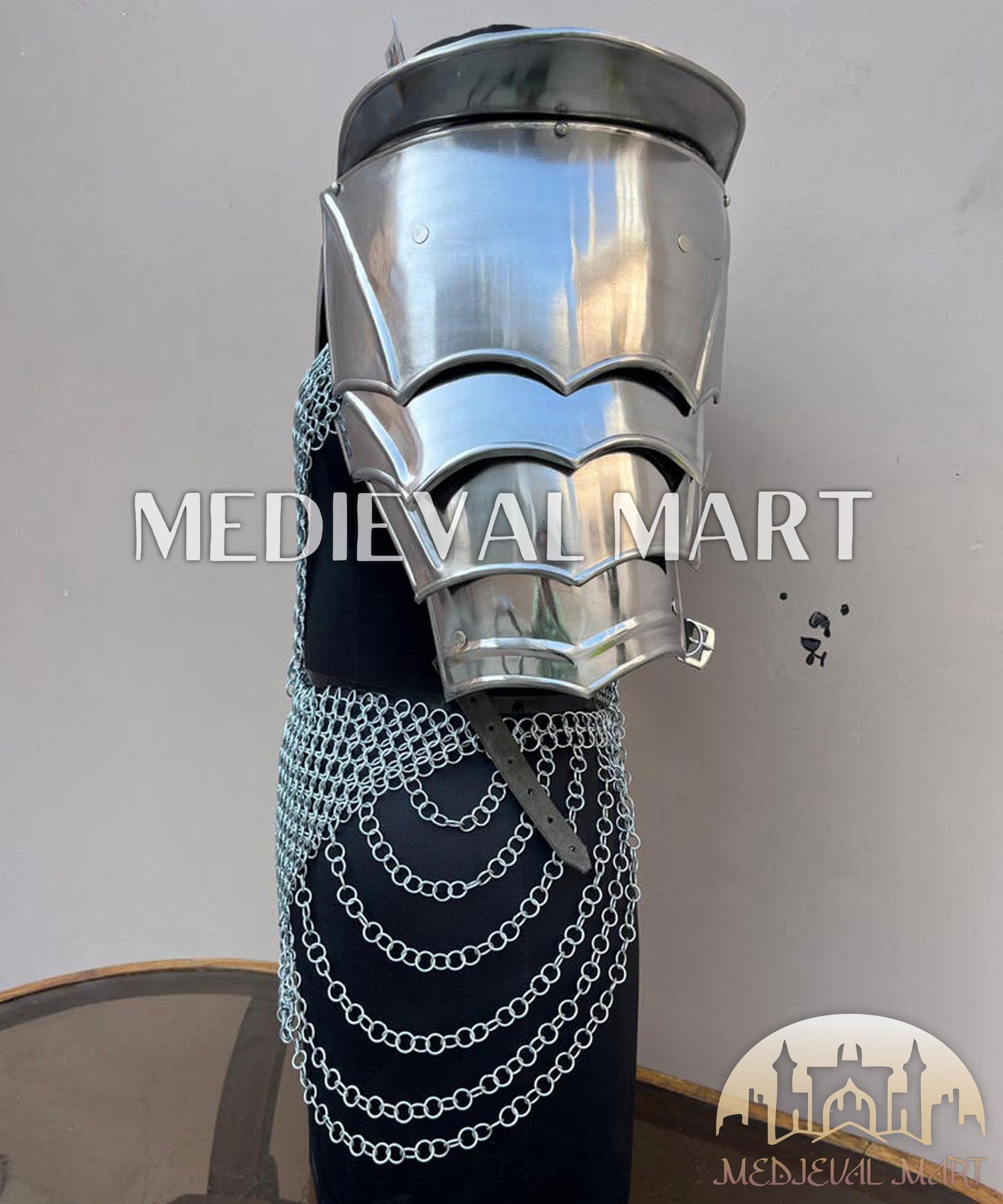 MEDIEVALMART FR Bouclier Viking Iconique Valhalla Noir/Gris – Ivar le Désossé avec Pointes en Fer | Cadeau pour Papa