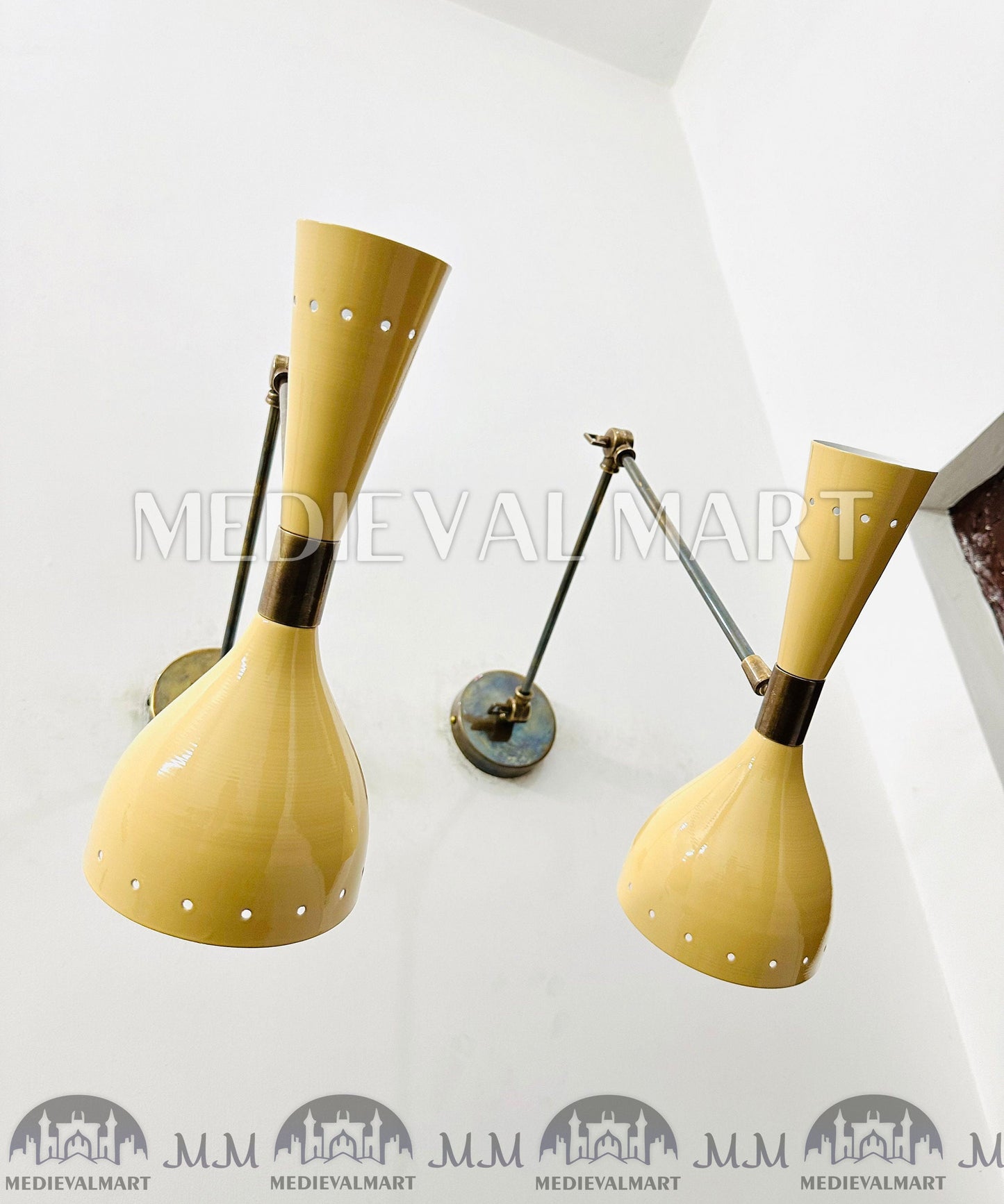 MEDIEVALMART FR Applique Murale À Double Cône En Laiton Marron, Lampe De Coiffeuse Fabriquée À La Main