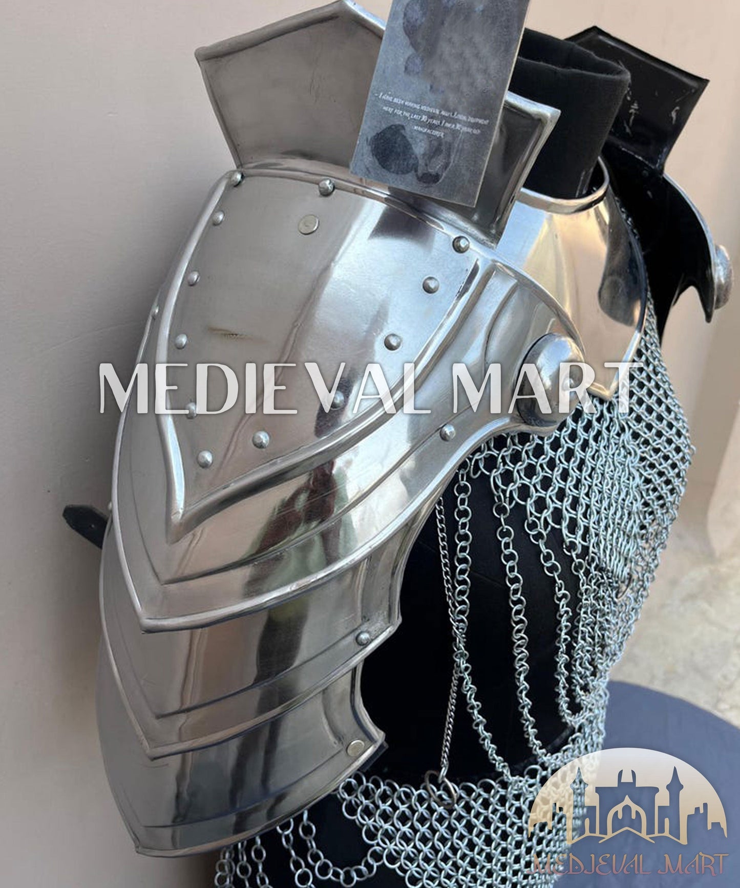 MEDIEVALMART FR Bouclier Viking Iconique Valhalla Noir/Gris – Ivar le Désossé avec Pointes en Fer | Cadeau pour Papa