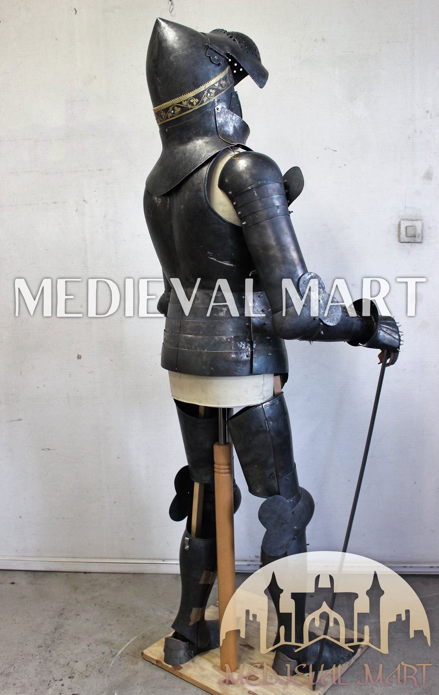 MEDIEVALMART FR Armure de Combat du XIVe Siècle – Ensemble Complet d’Armure de Buhurt avec Bassinet Klappvisor & Épée