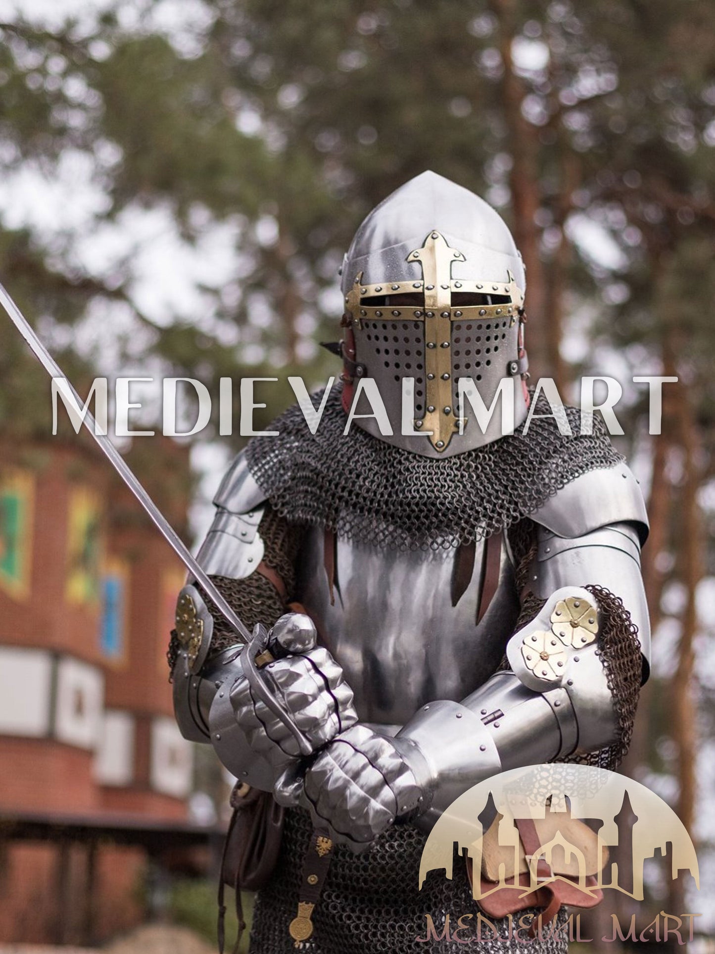 MEDIEVALMART FR Armure de Combat du XIVe Siècle – Ensemble Complet d’Armure de Buhurt avec Bassinet Klappvisor & Épée