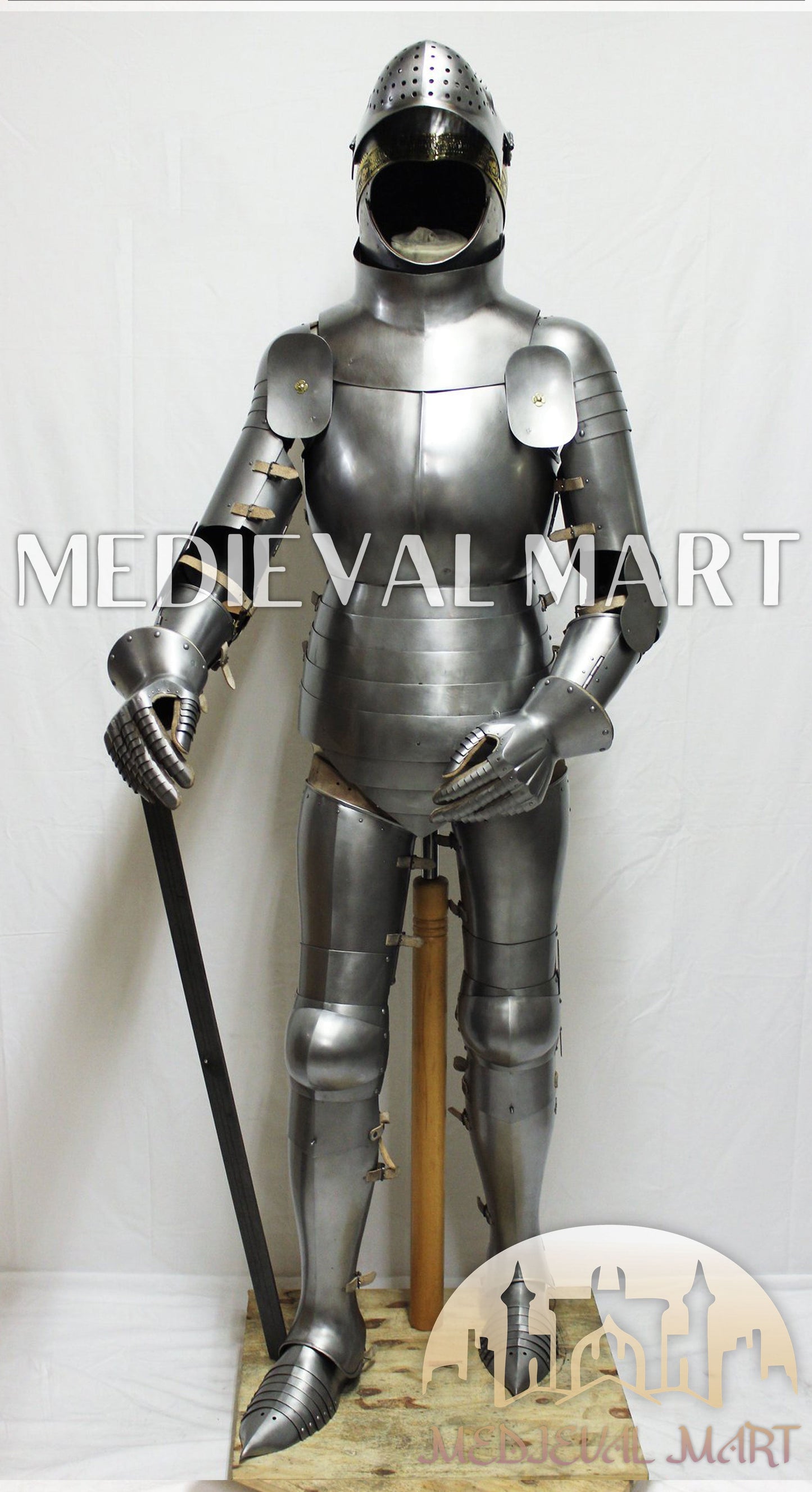 MEDIEVALMART FR Armure de Combat du XIVe Siècle – Ensemble Complet d’Armure de Buhurt avec Bassinet Klappvisor & Épée