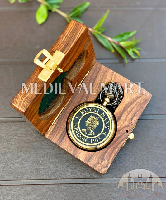 MEDIEVALMART FR Boussole Nautique Vintage Trip Gear en Laiton – Finition Or Brillant avec Base en Bois | Cadeau pour Maman