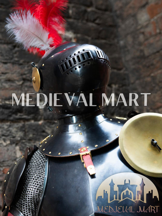 MEDIEVALMART FR Armure de Combat du XIVe Siècle – Ensemble Complet d’Armure de Buhurt avec Bassinet Klappvisor & Épée